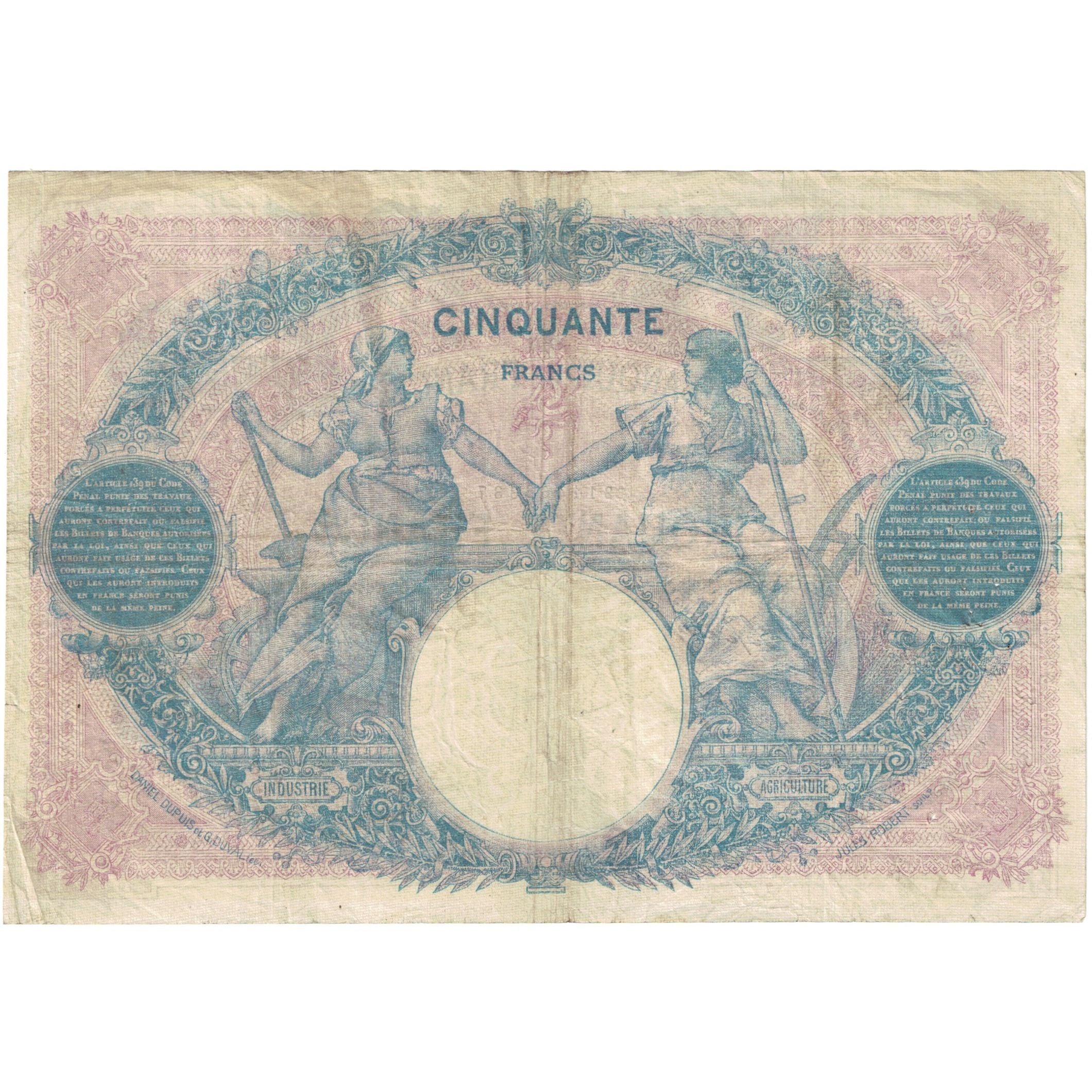 France, 50 Francs, Bleu et Rose, 1919, T.8459 837, VF(20-25), Fayette:14.32