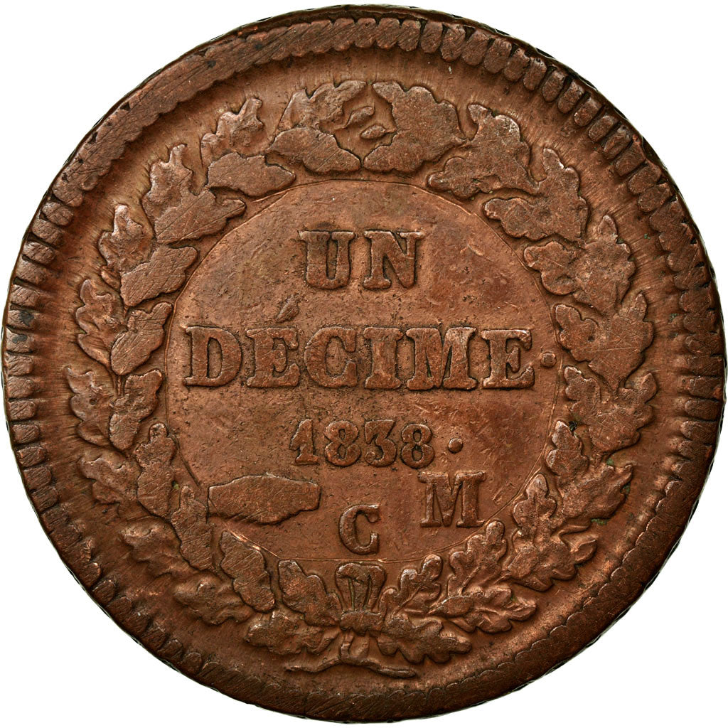 Moneta, Monaco, Honore V, Decime, 1838, Monaco, EF(40-45), Miedź, KM:97.1