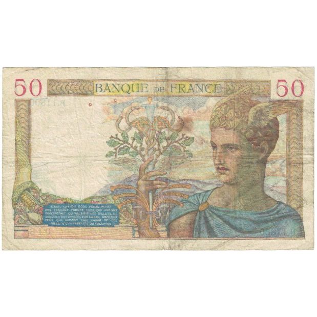 Francja, 50 Francs, Cérès, 1939, B.11800 018, VF(20-25), Fayette:18.36, KM:85b