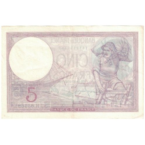 Frankrijk, 5 Francs, Violet, 1939, H.65568, TTB+, Fayette:4.14, KM:72d