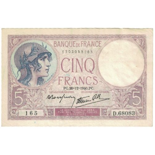 Frankrijk, 5 Francs, D.68083, TTB, Fayette:4.18, KM:83