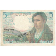 Francja, 5 Francs, Berger, 1945, U.135 11662, AU(55-58), Fayette:5.6, KM:98a