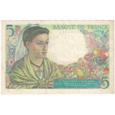 Francja, 5 Francs, Berger, 1945, U.135 11662, AU(55-58), Fayette:5.6, KM:98a