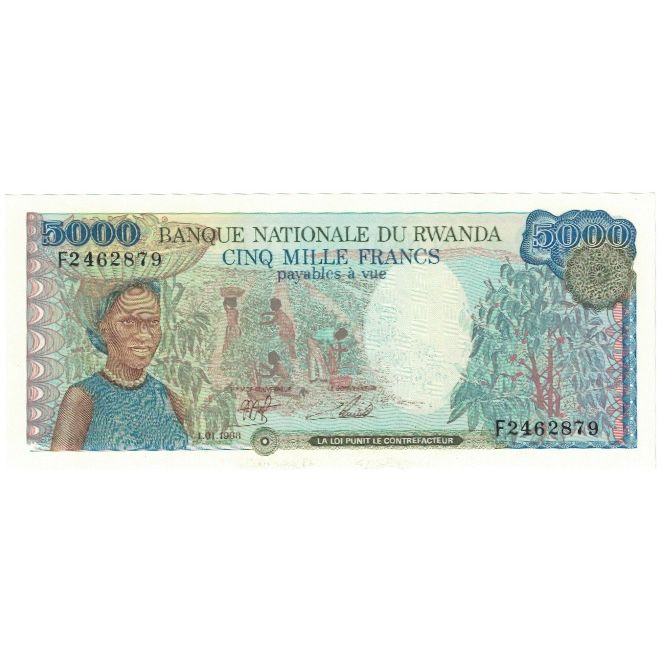 Nota, Ruanda, 5000 Francs, 1988, KM:22, UNC(65-70)