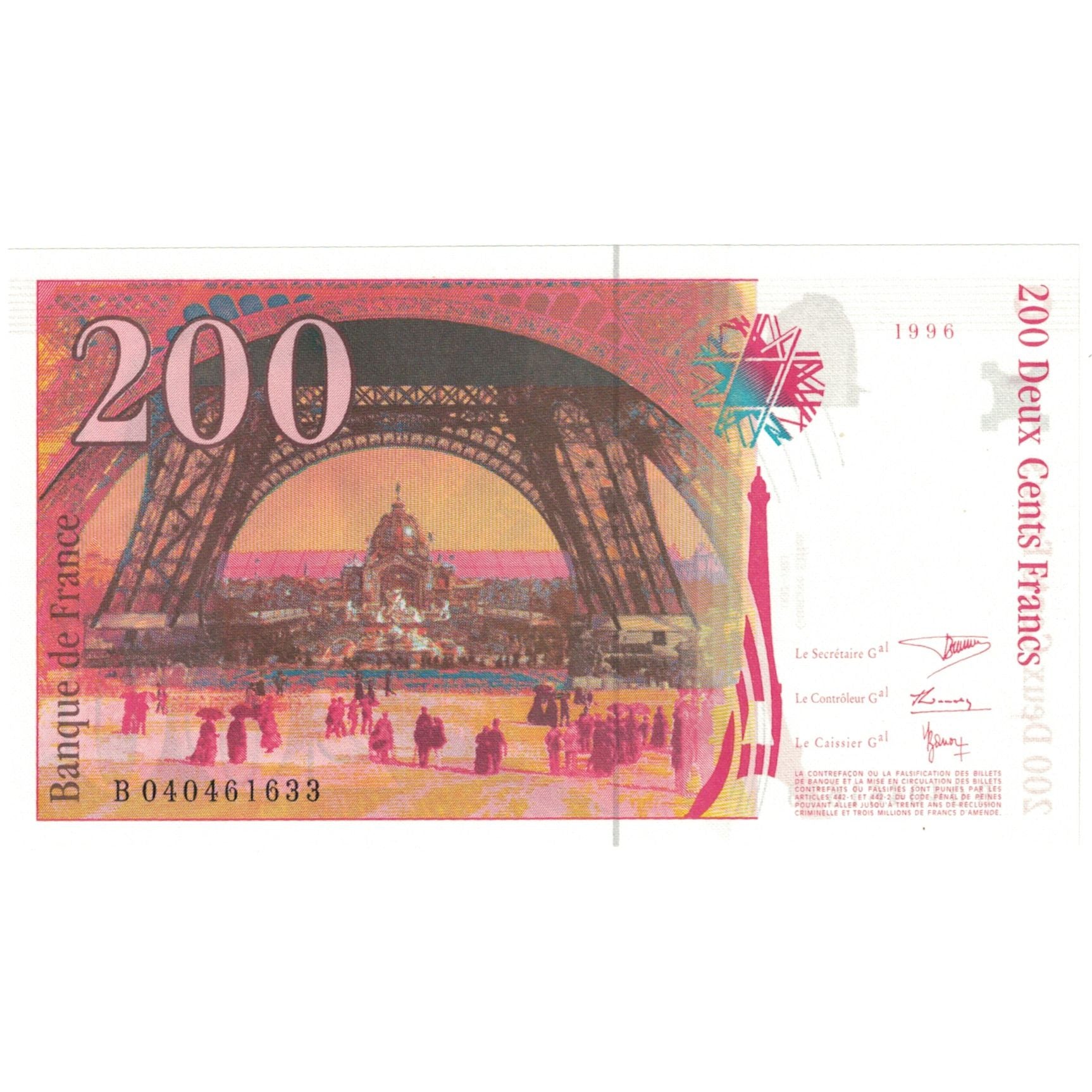 France, 200 Francs, Eiffel, 1996, B040461633, UNC(65-70), Fayette:75.03a