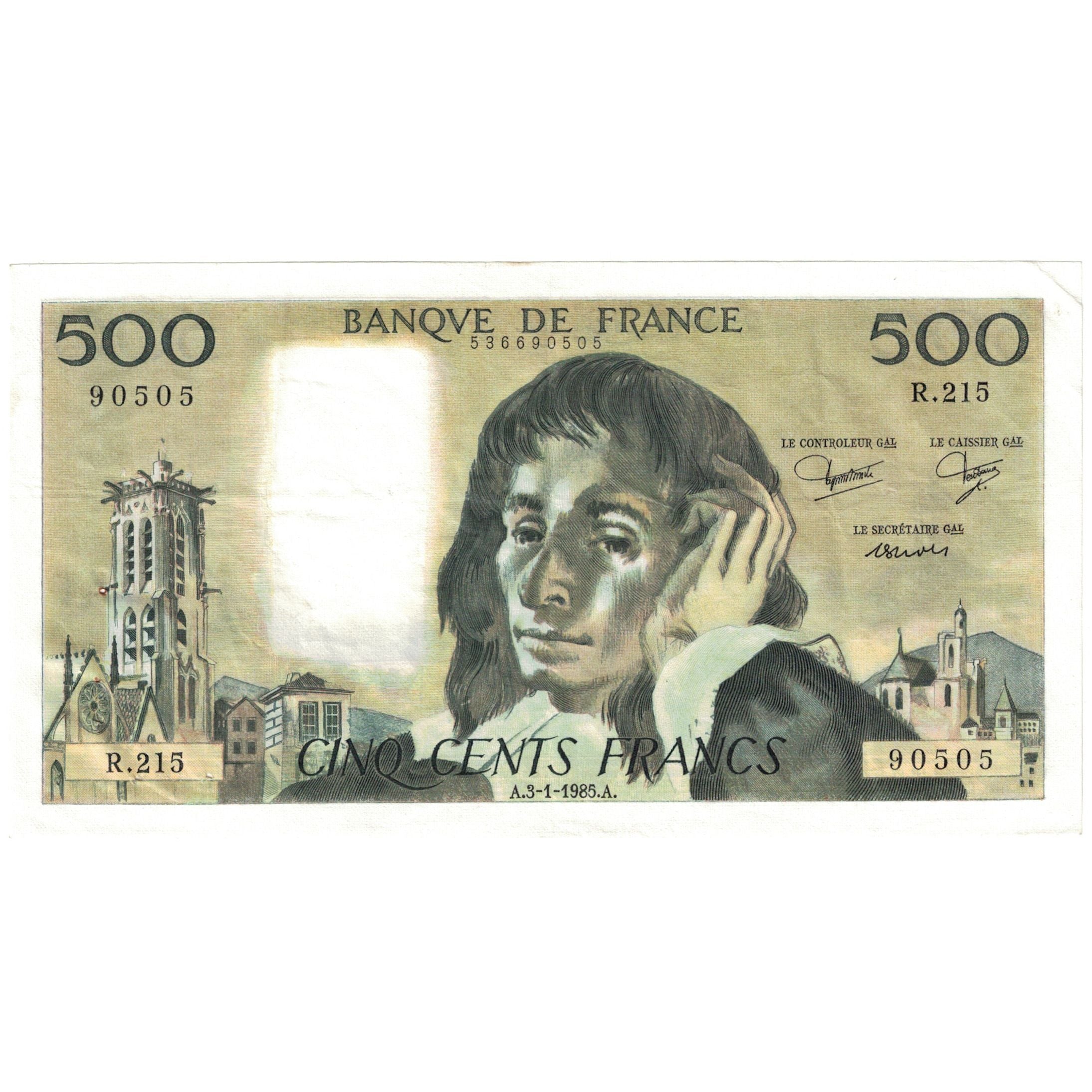 France, 500 Francs, 1985, R.215, EF(40-45), Pascal, Fayette:71.32, KM:156e