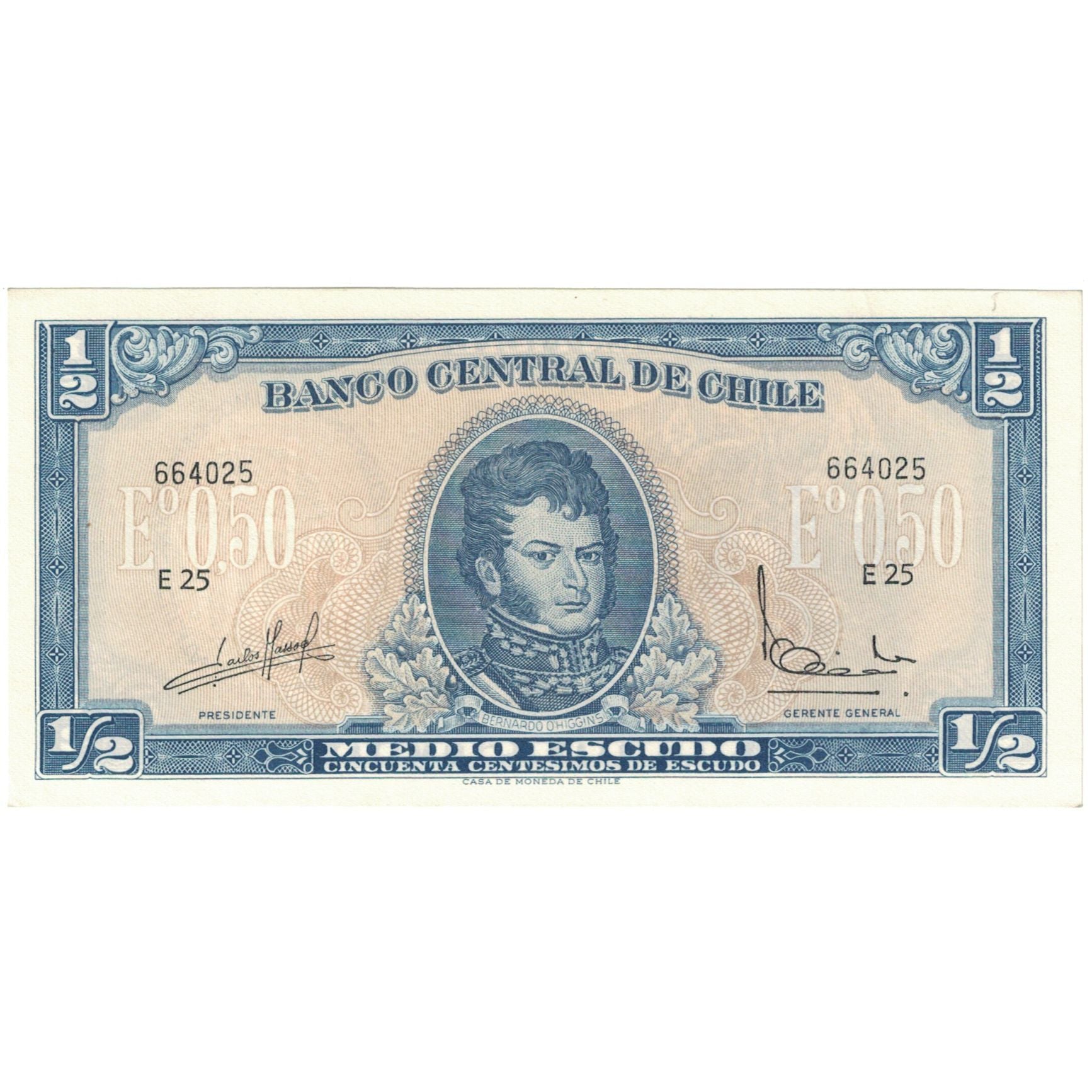 Billet, Chili, 1/2 Escudo, KM:134a, NEUF