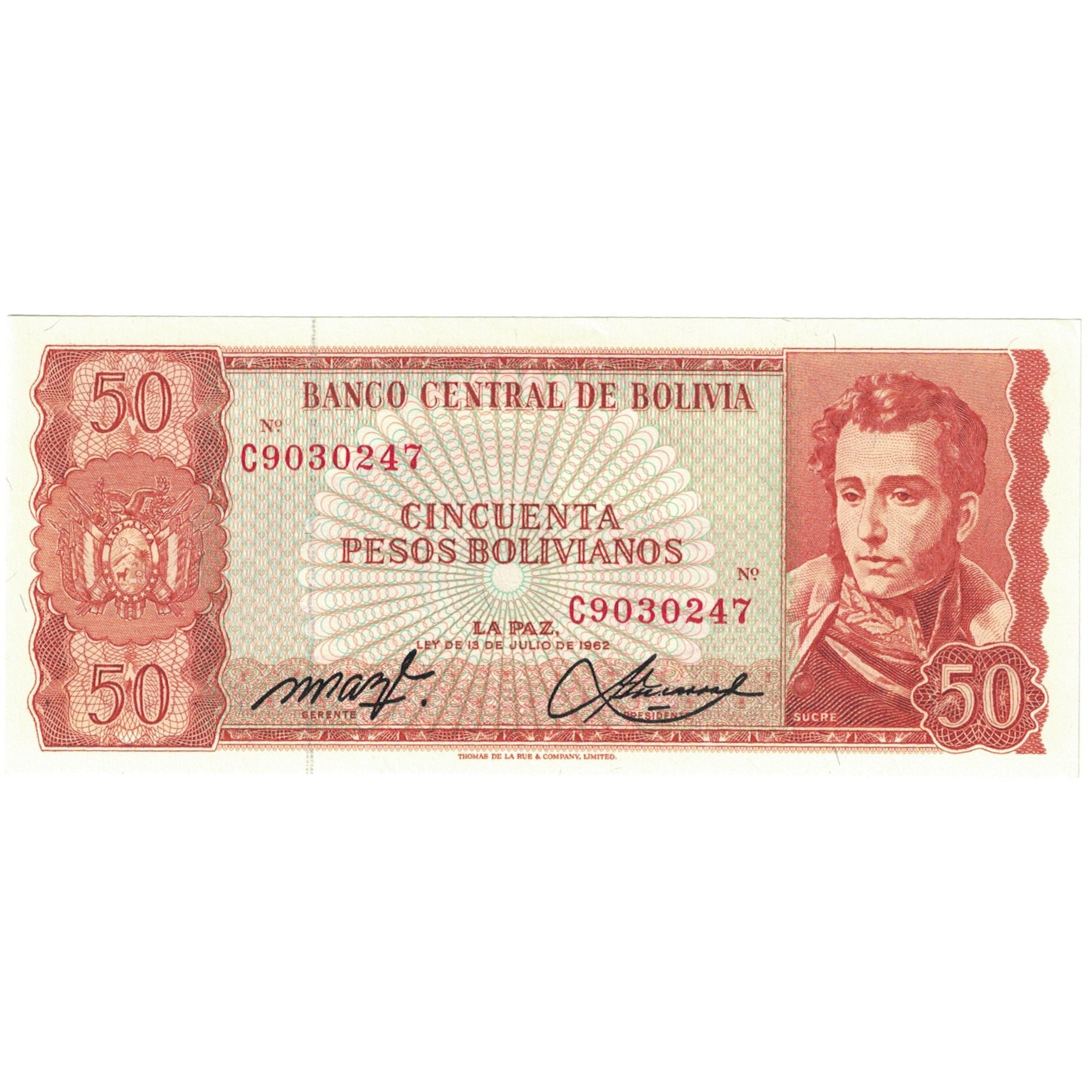 Banknote, Bolivia, 50 Pesos Bolivianos, L.1962, KM:162a, UNC(65-70)