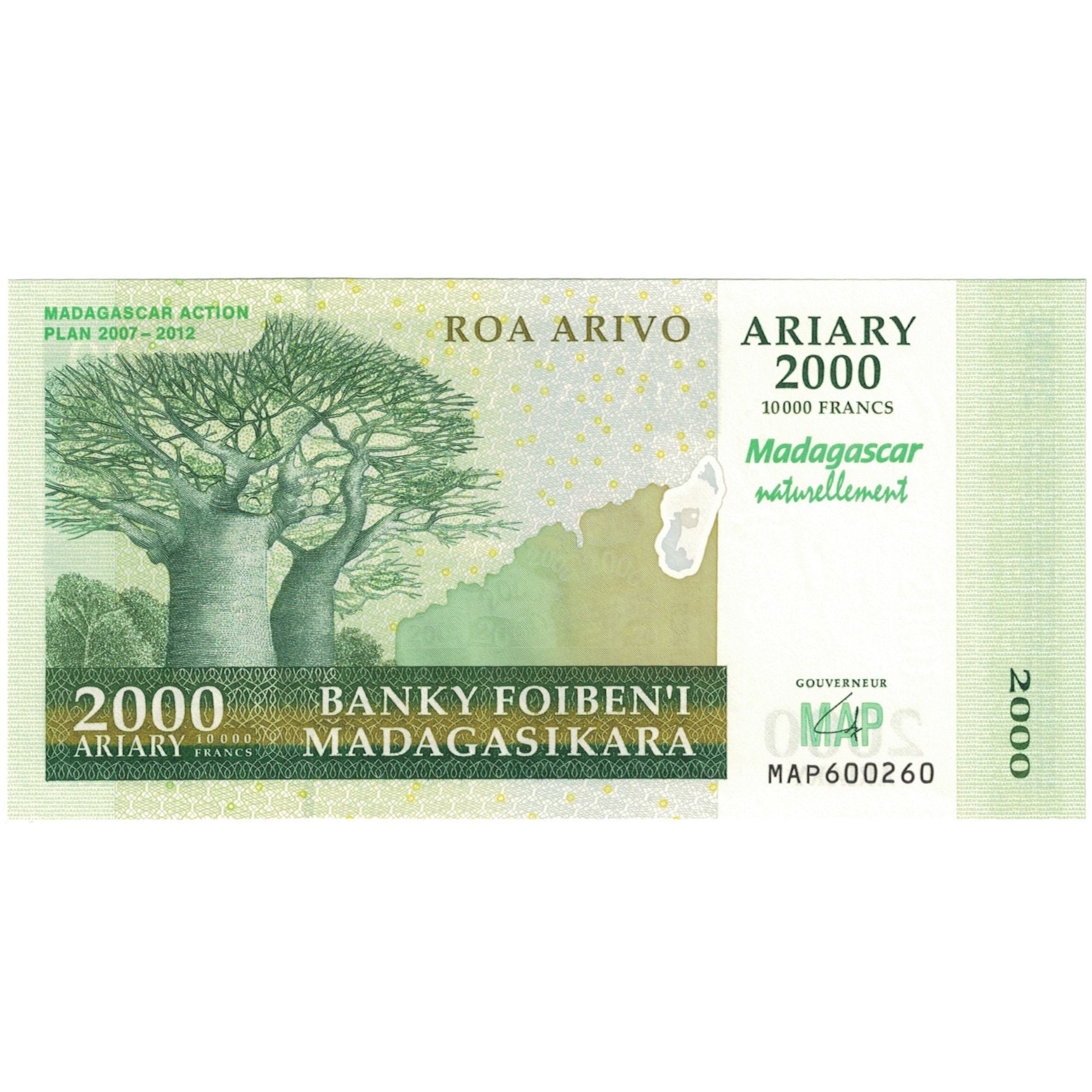 Billet, Madagascar, 2000 Ariary, 2007, KM:93a, NEUF