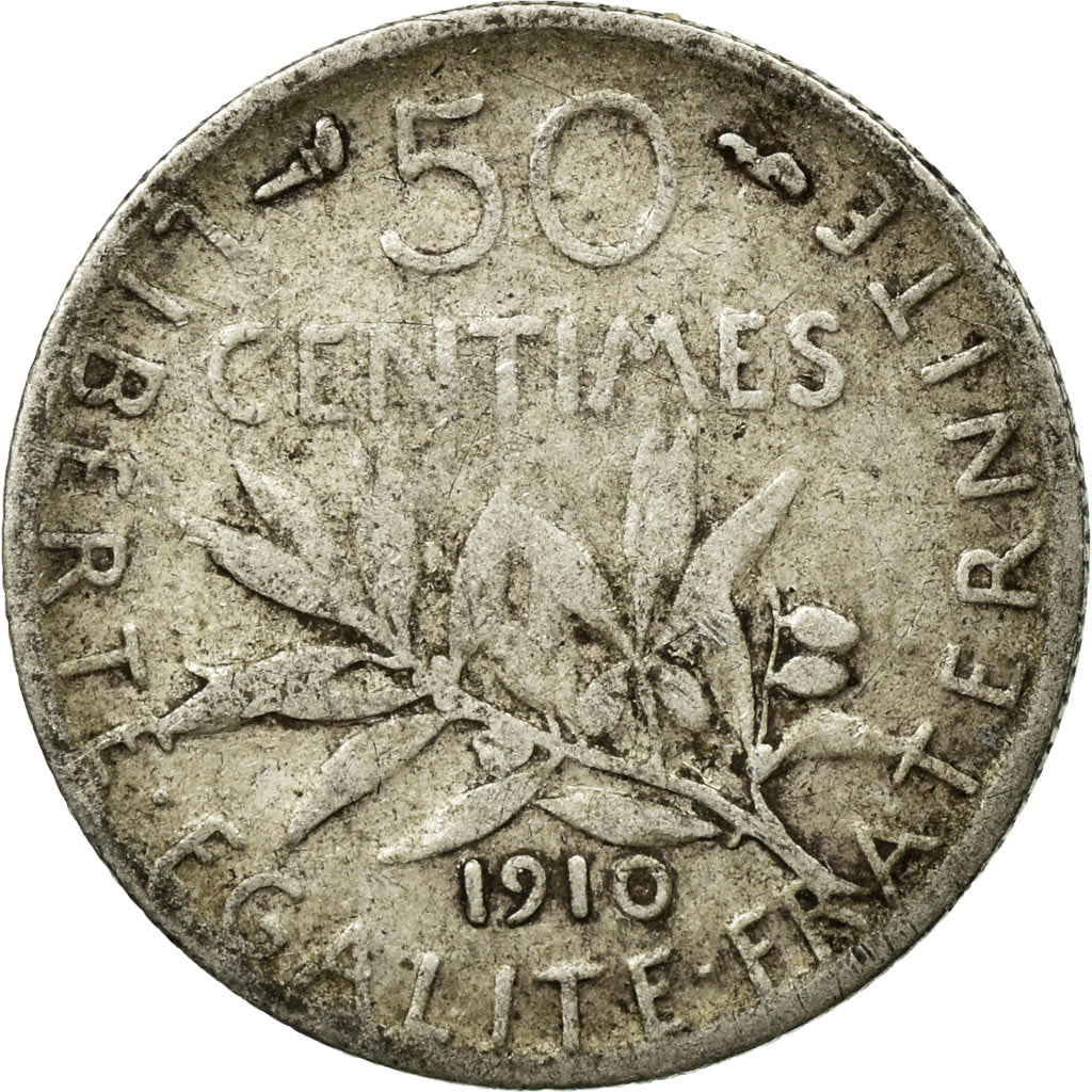 Coin, France, Semeuse, 50 Centimes, 1910, Paris, VF(30-35), Silver, KM:854