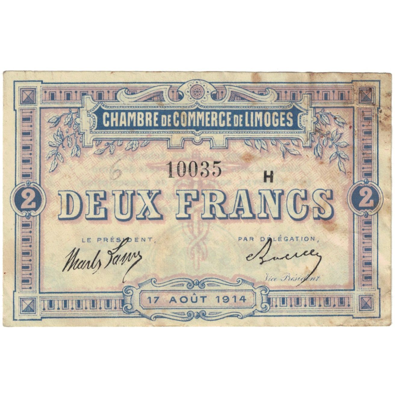 Frankreich, Limoges, 2 Francs, 1914, S, Pirot:73-16