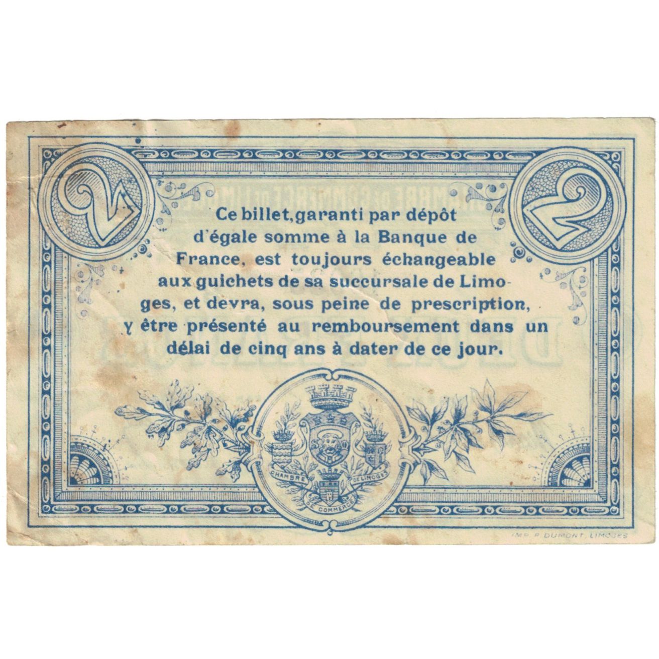 Frankreich, Limoges, 2 Francs, 1914, S, Pirot:73-16