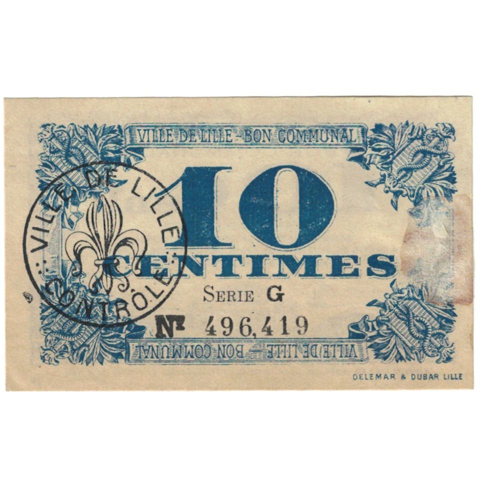 France, Lille, 10 Centimes, 1917, Bon Communal, AU(55-58), Pirot:59-1632