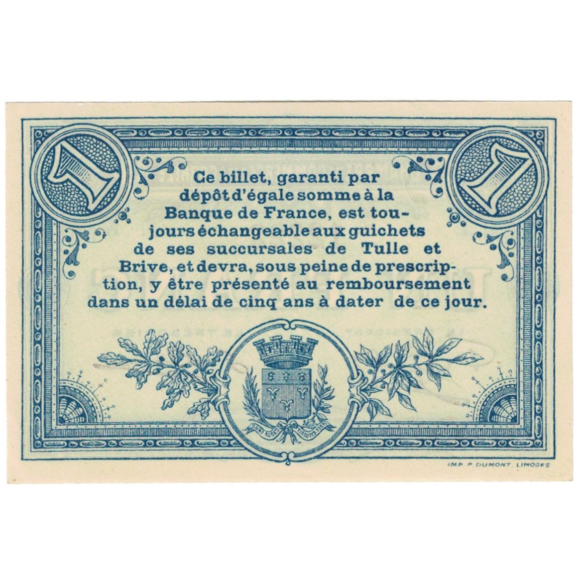 France, Tulle, 1 Franc, AU(55-58), Pirot:126-2