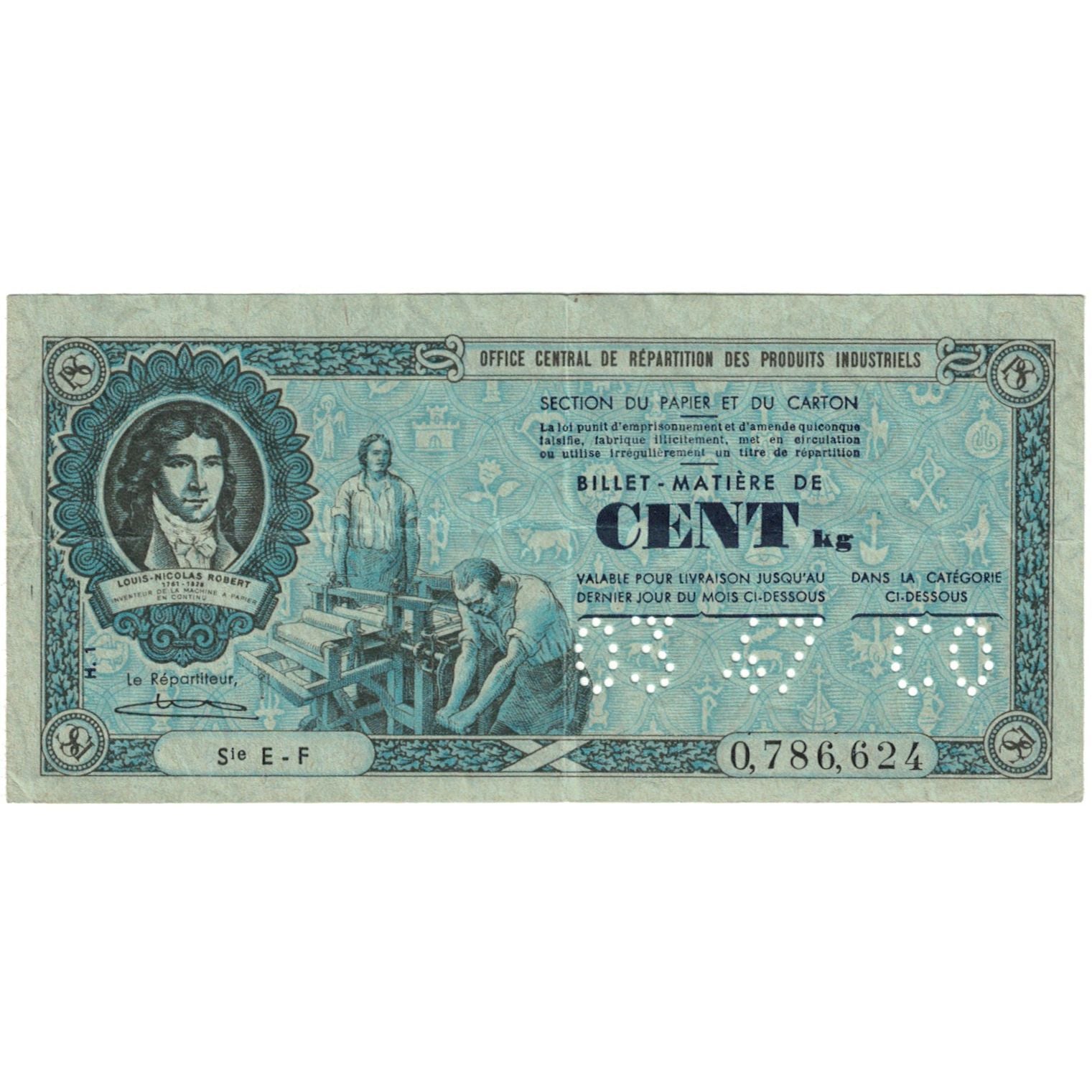 Francia, Papier et Carton, Billet de 100 Kilos de Papier et de Carton, EBC