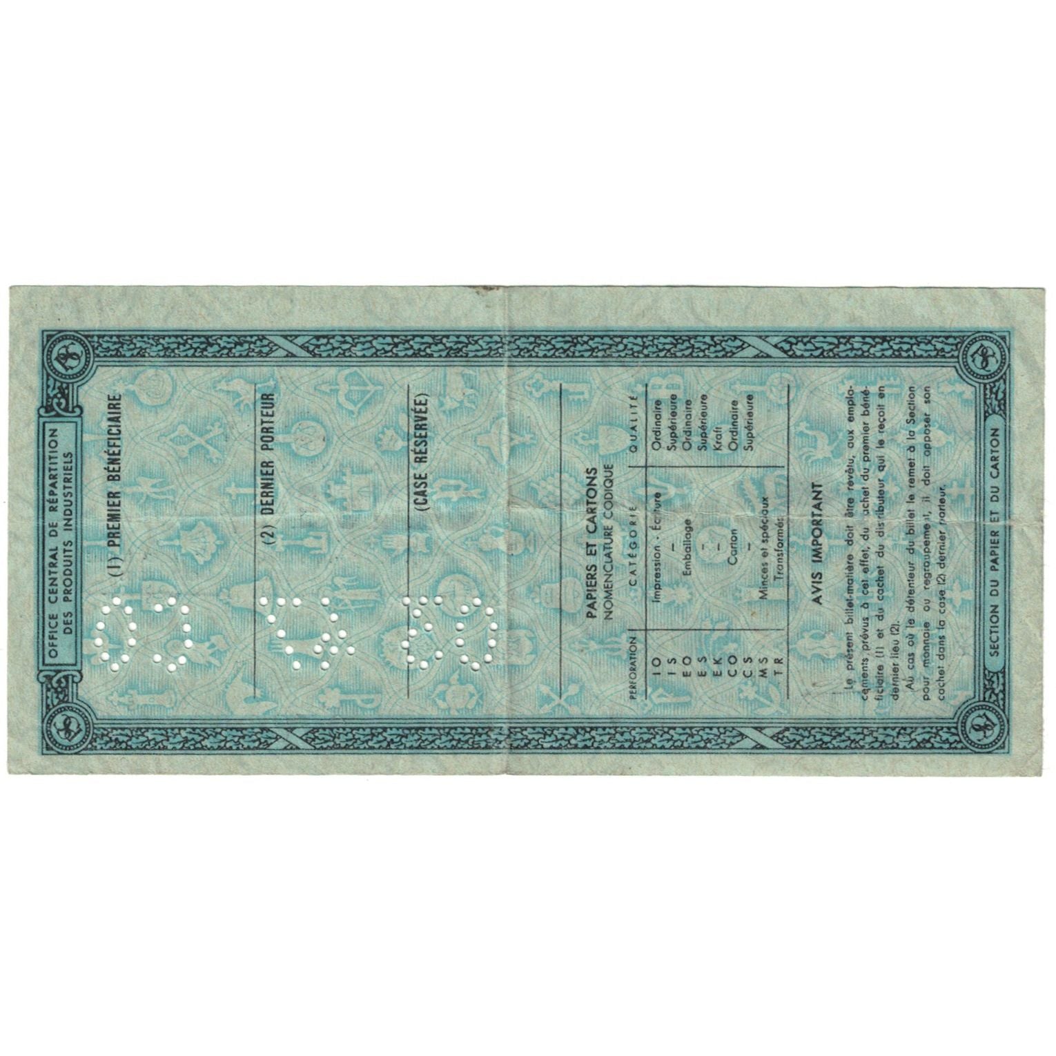 Francia, Papier et Carton, Billet de 100 Kilos de Papier et de Carton, EBC