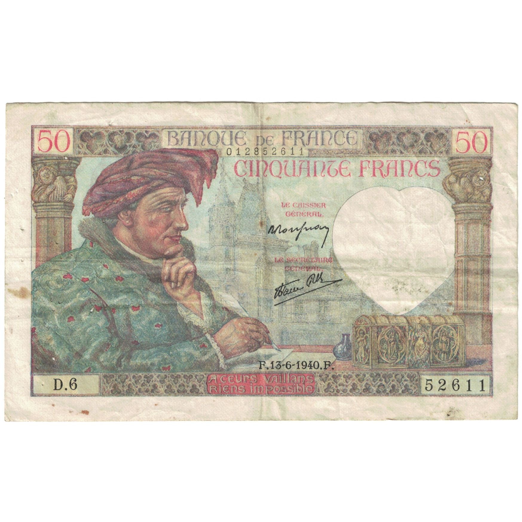 Frankrijk, 50 Francs, 1940, d.6, B+, Fayette:19.1, KM:93