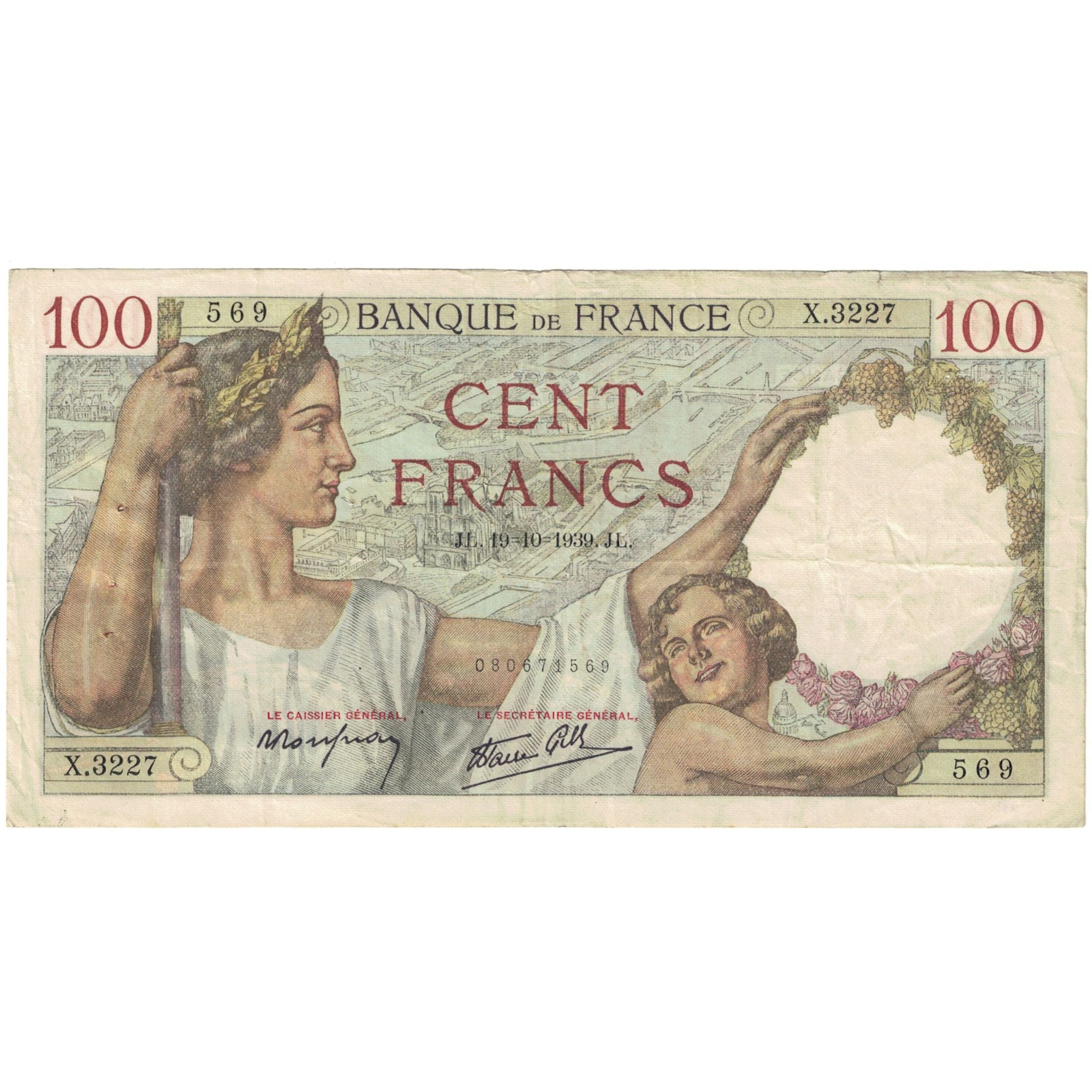 France, 100 Francs, Sully, 1939, X.3227, EF(40-45), Fayette:26.11, KM:94