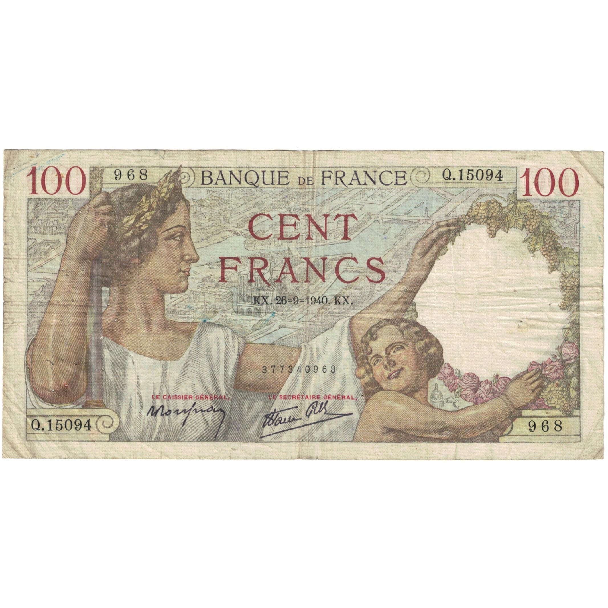 Francia, 100 Francs, 1939, Q.15094, MB, Fayette:26.38, KM:94