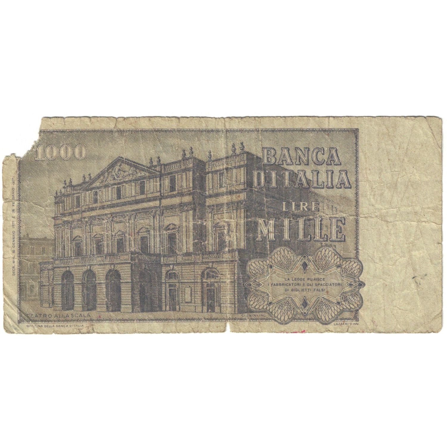 Biljet, Italië, 1000 Lire, KM:101a, AB