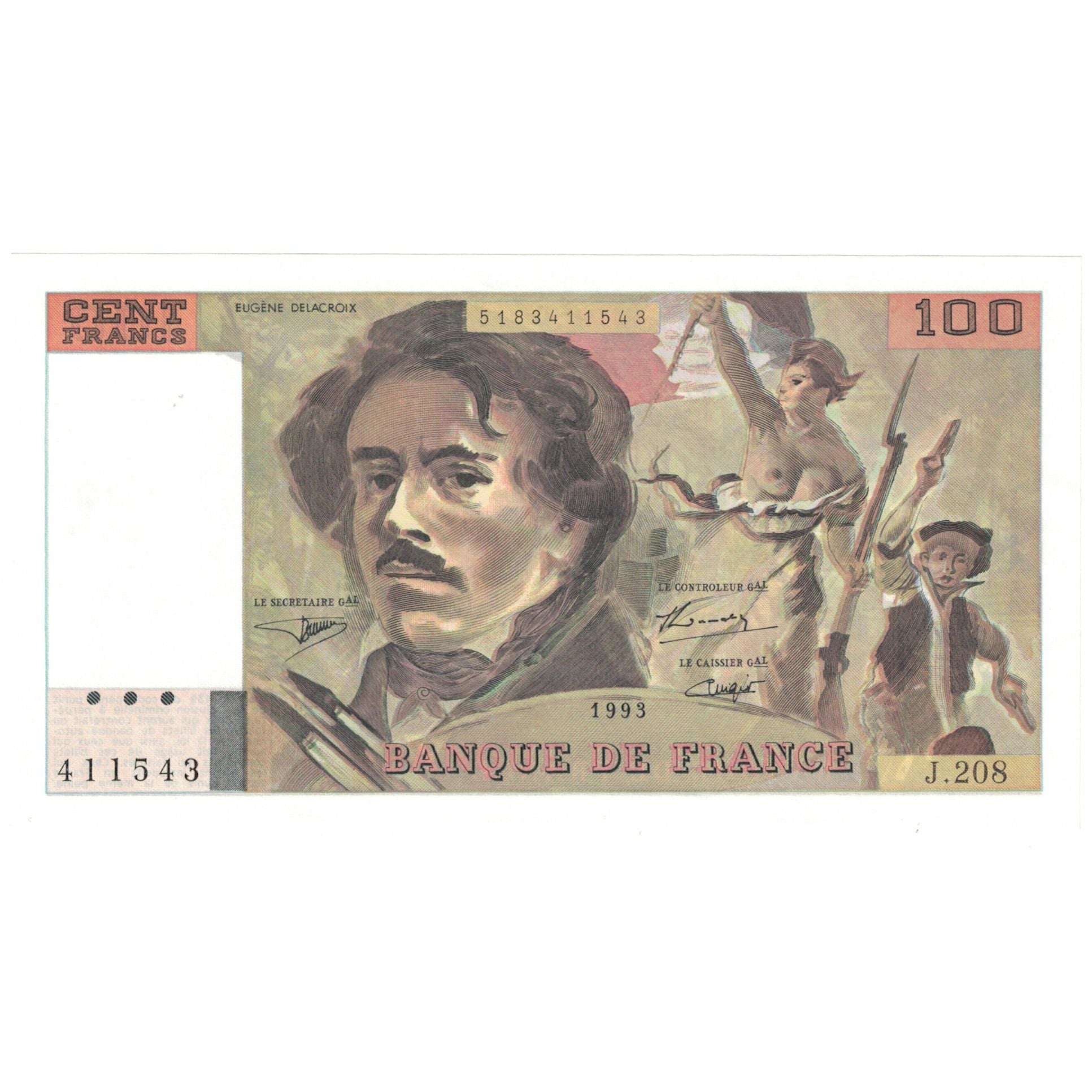 Francia, 100 Francs, Delacroix, 1993, J.208, UNC, Fayette:69BIS05, KM:154g