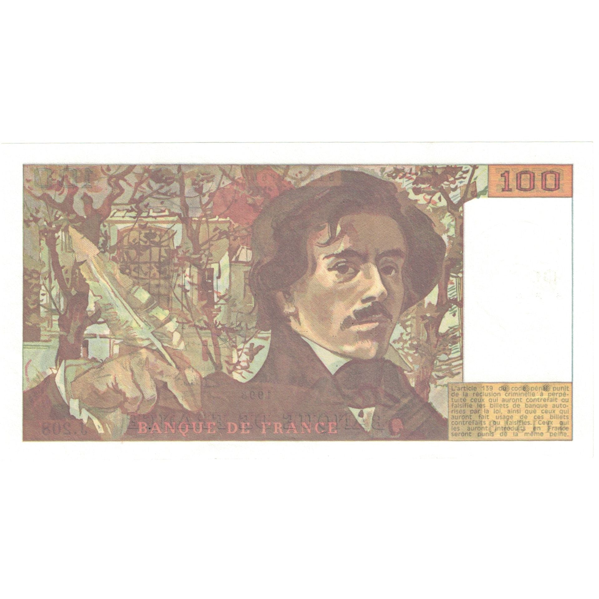 Francia, 100 Francs, Delacroix, 1993, J.208, UNC, Fayette:69BIS05, KM:154g