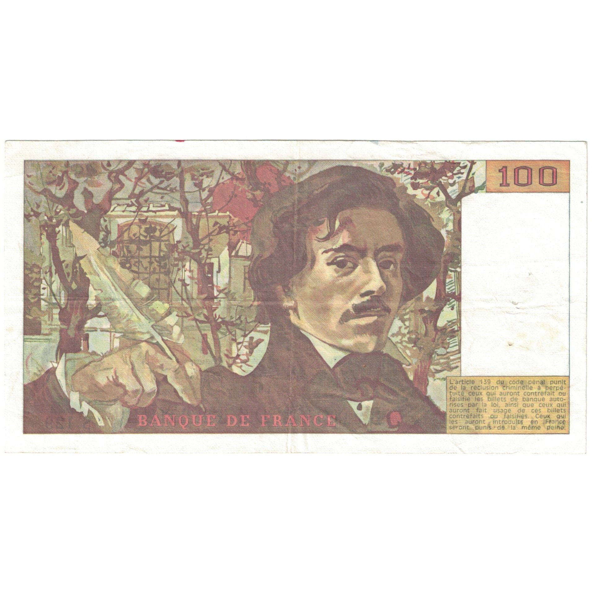 Francia, 100 Francs, Delacroix, 1989, S.129, MB, Fayette:69.13, KM:154d
