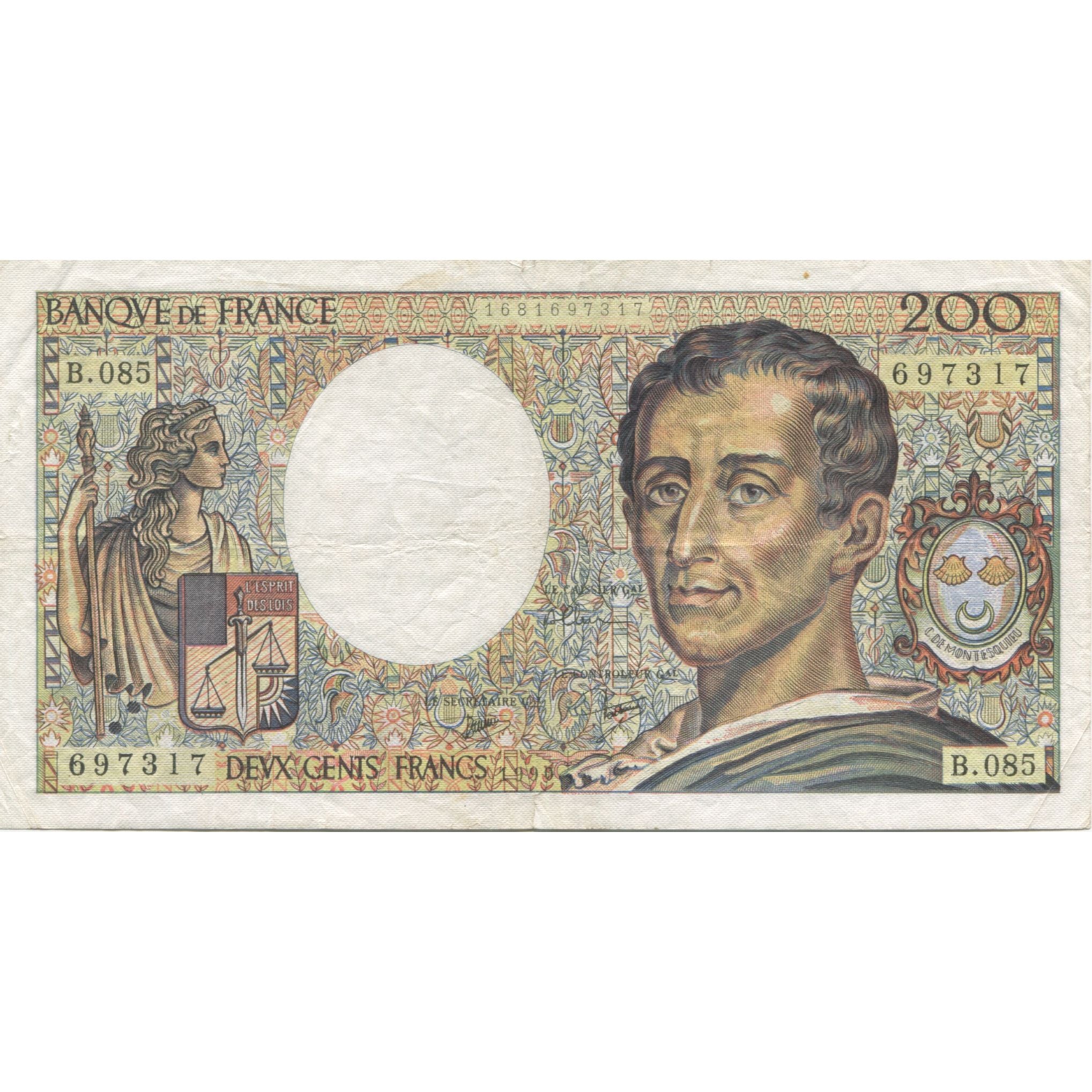 Francja, 200 Francs, Montesquieu, 1990, B.085, VF(20-25), Fayette:70.10 a)