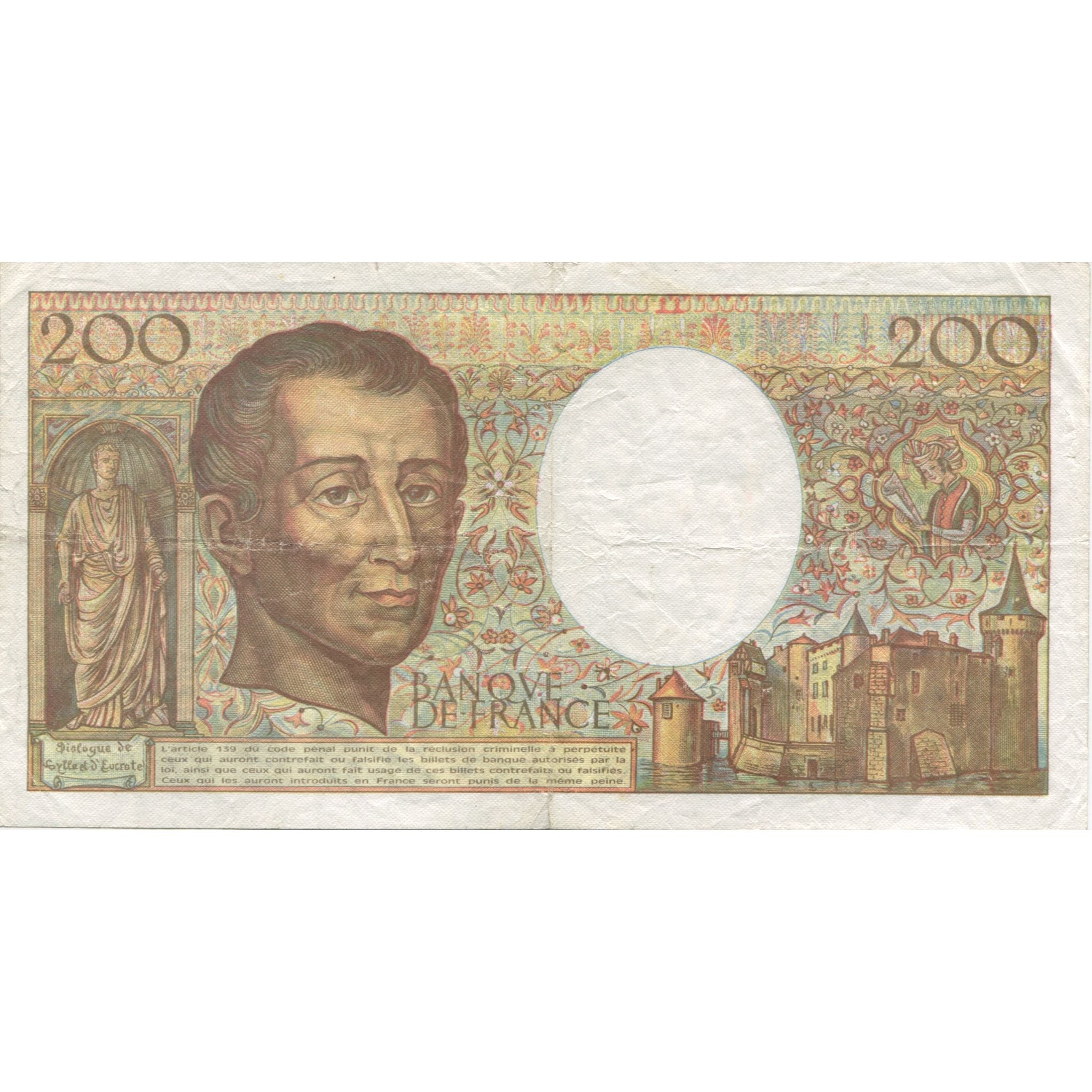 Francja, 200 Francs, Montesquieu, 1990, B.085, VF(20-25), Fayette:70.10 a)