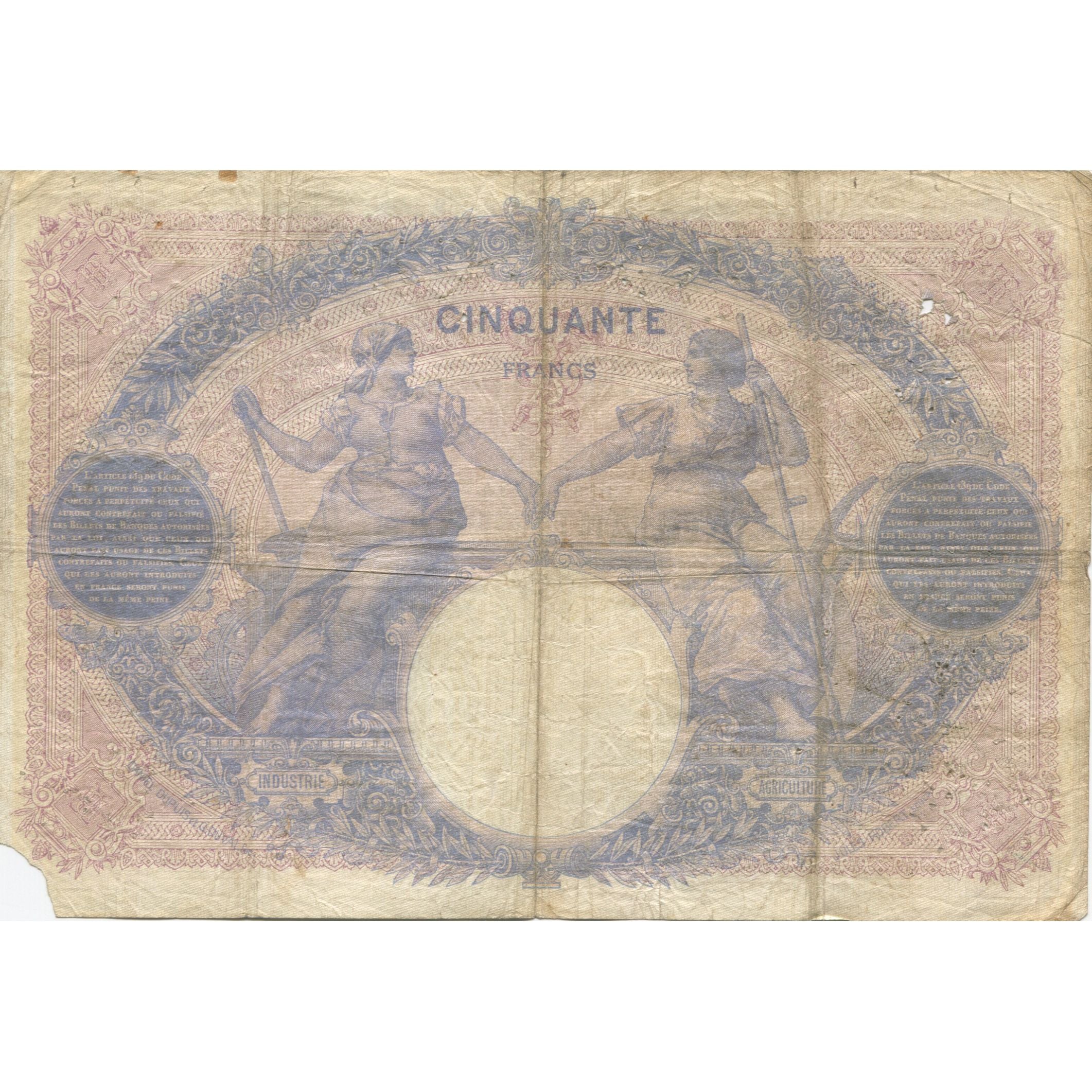 France, 50 Francs, Bleu et Rose, 1913, M.4760, VF(20-25), Fayette:14.26, KM:64e