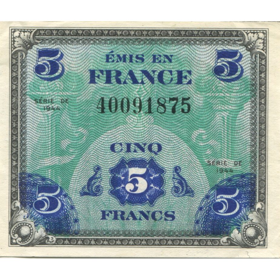 Frankreich, 5 Francs, Flag/France, 1944, 40091875, UNZ-, KM:115a