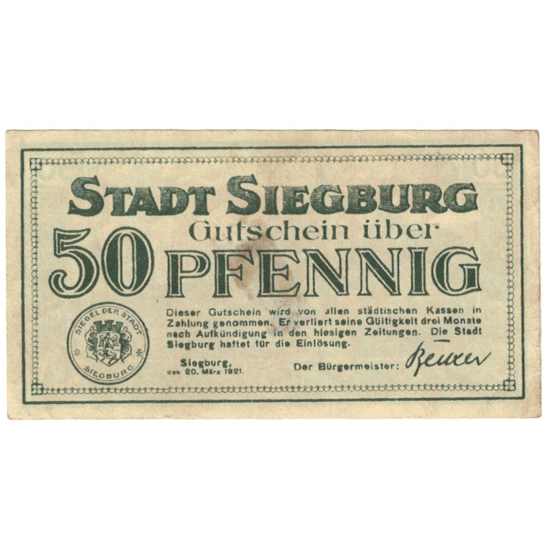 Banknot, Niemcy, Siegburg, 50 Pfennig, village, 1921, 1921-03-20, VF(20-25)
