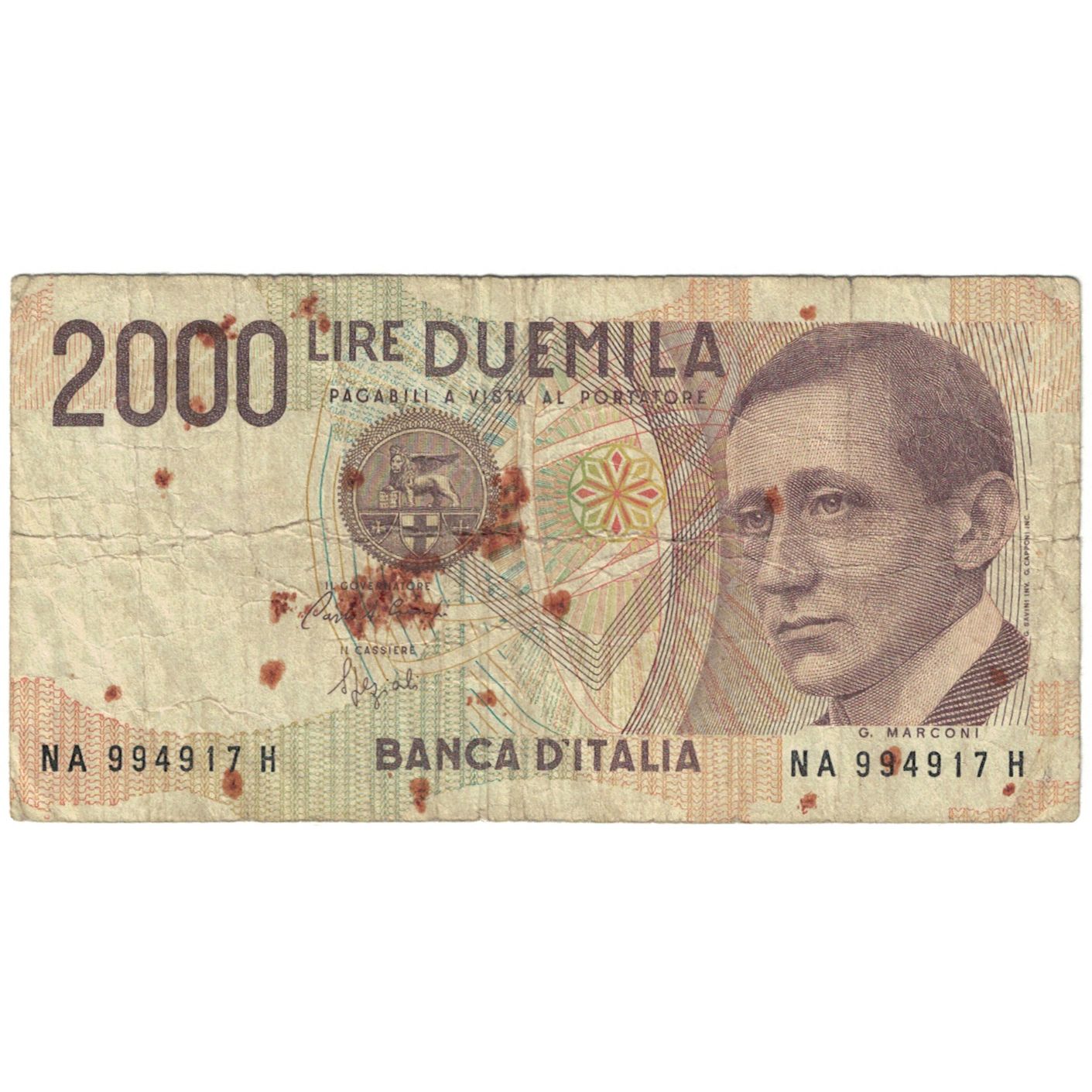 Banknote, Italy, 2000 Lire, D.1990, KM:115, VG(8-10)