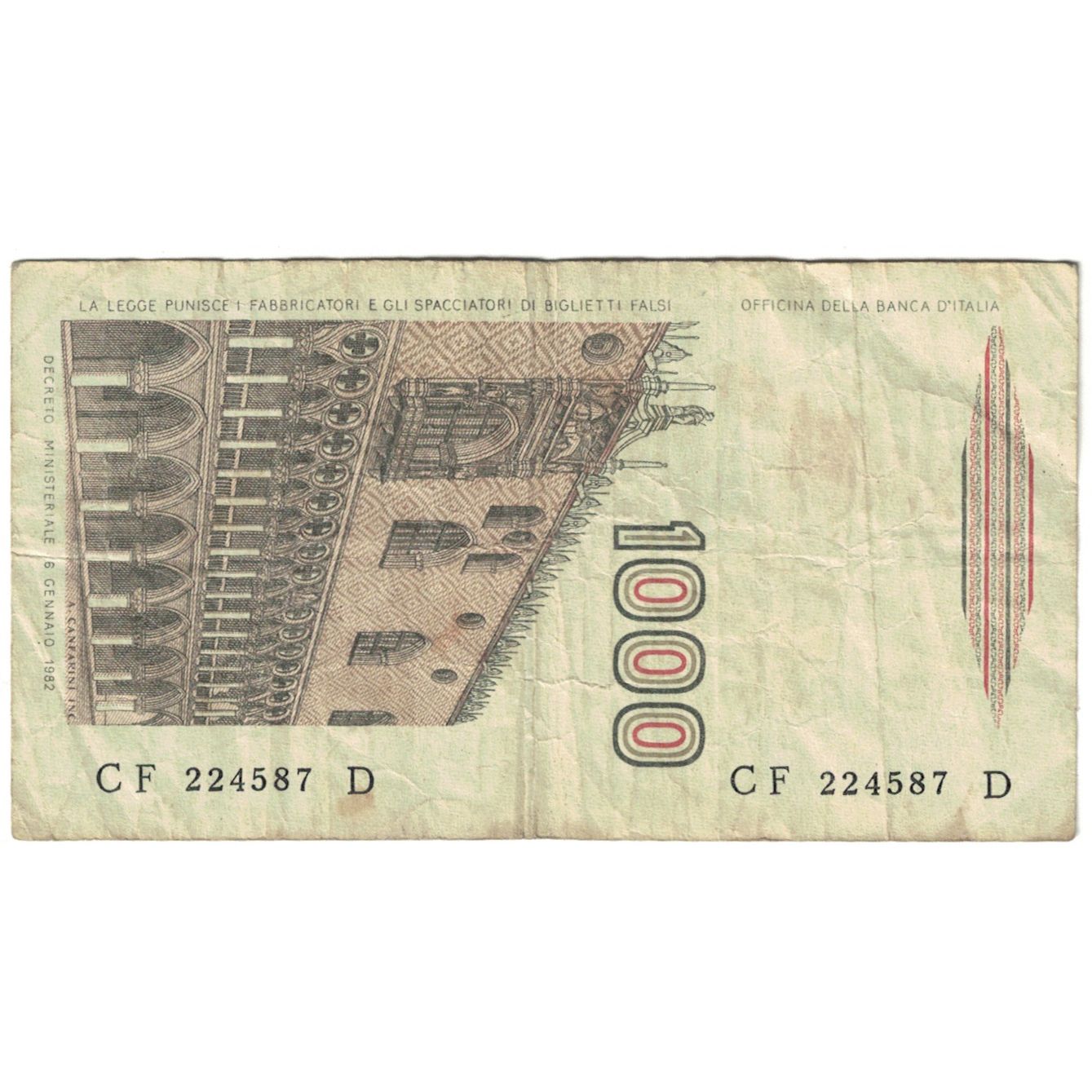Banknot, Włochy, 1000 Lire, Undated (1982), KM:109b, VF(20-25)