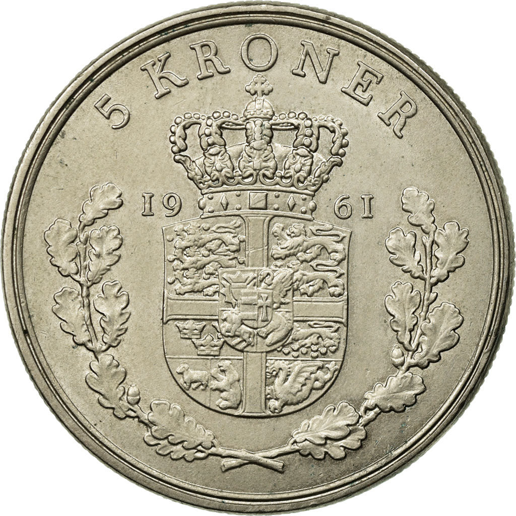 Coin, Denmark, Frederik IX, 5 Kroner, 1961, Copenhagen, AU(55-58)