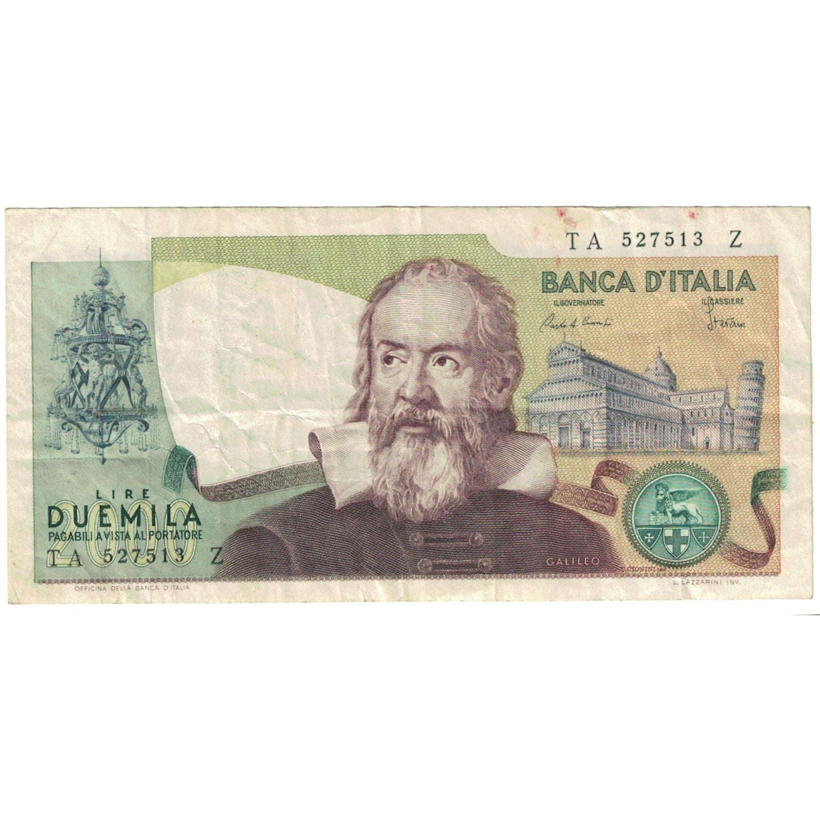 Banknote, Italy, 2000 Lire, 1973-1974, 1976-10-22, KM:103b, VF(20-25)