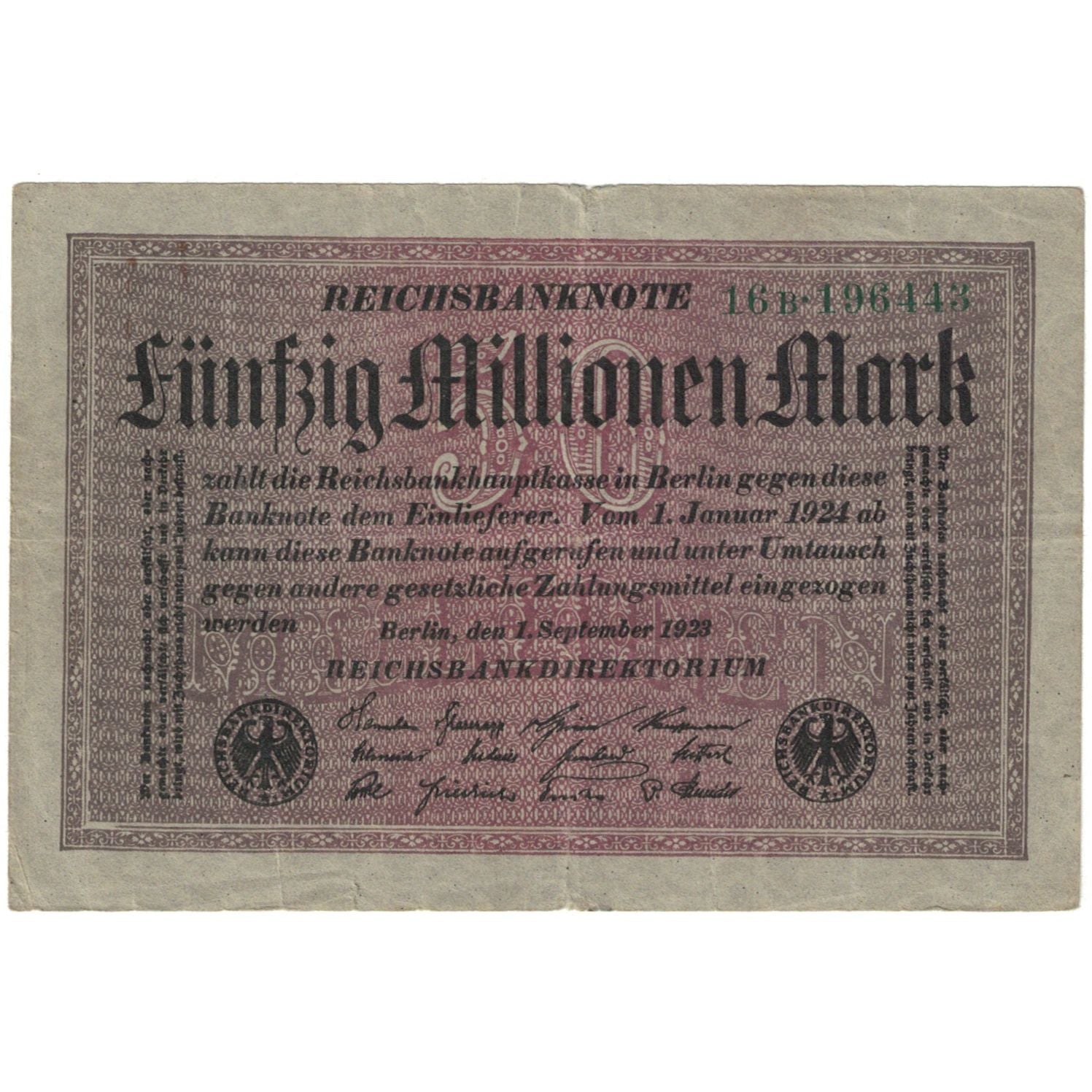 Geldschein, Deutschland, 50 Millionen Mark, 1923, 1923-09-01, KM:109b, S