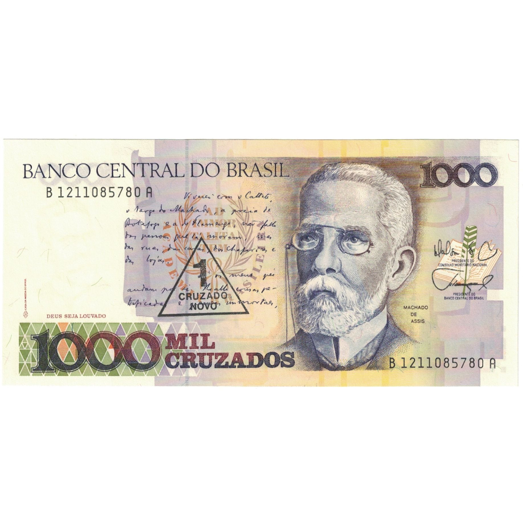 Billete, 1 Cruzado Novo on 1000 Cruzados, Undated (1989), Brasil, KM:216b, UNC
