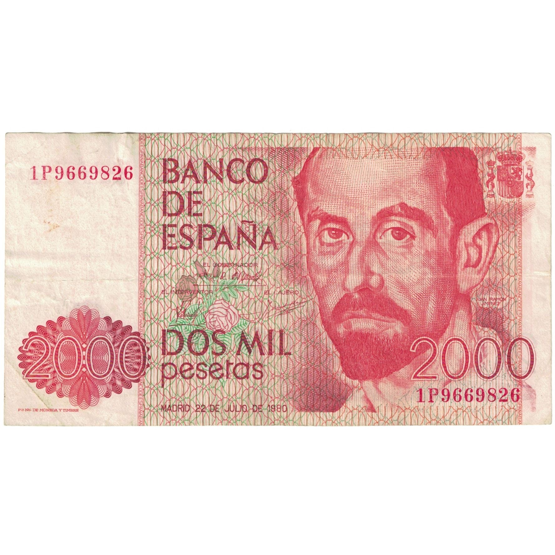 Biljet, Spanje, 2000 Pesetas, 1980, 1980-07-22, KM:159, TTB