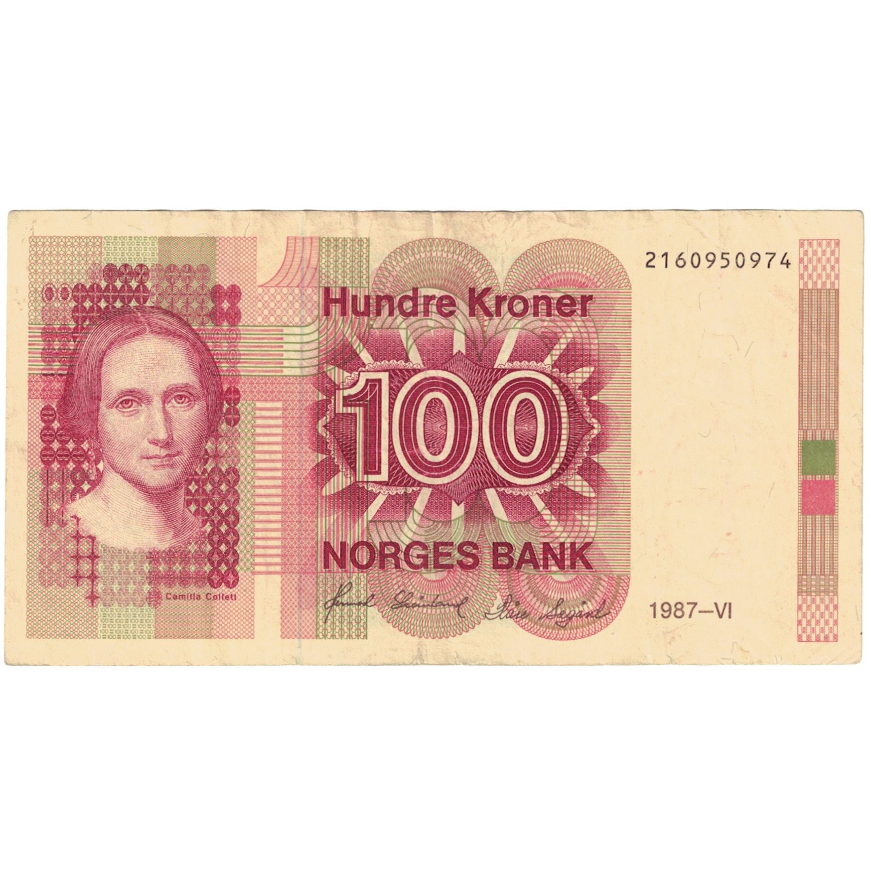 Nota, Noruega, 100 Kroner, 1987, KM:43c, AU(50-53)