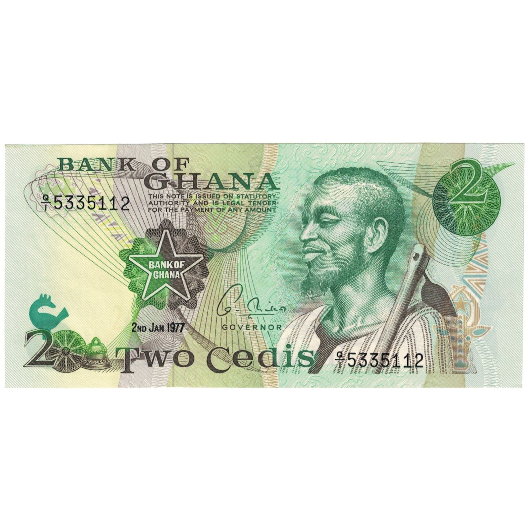 Banknot, Ghana, 2 Cedis, 1977, 1977-01-02, KM:14c, UNC(65-70)