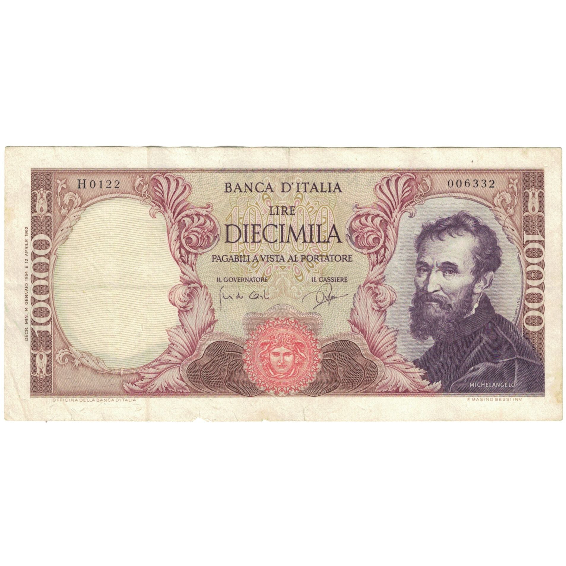 Nota, Itália, 10,000 Lire, 1962, 1962-07-03, KM:97a, VF(20-25)
