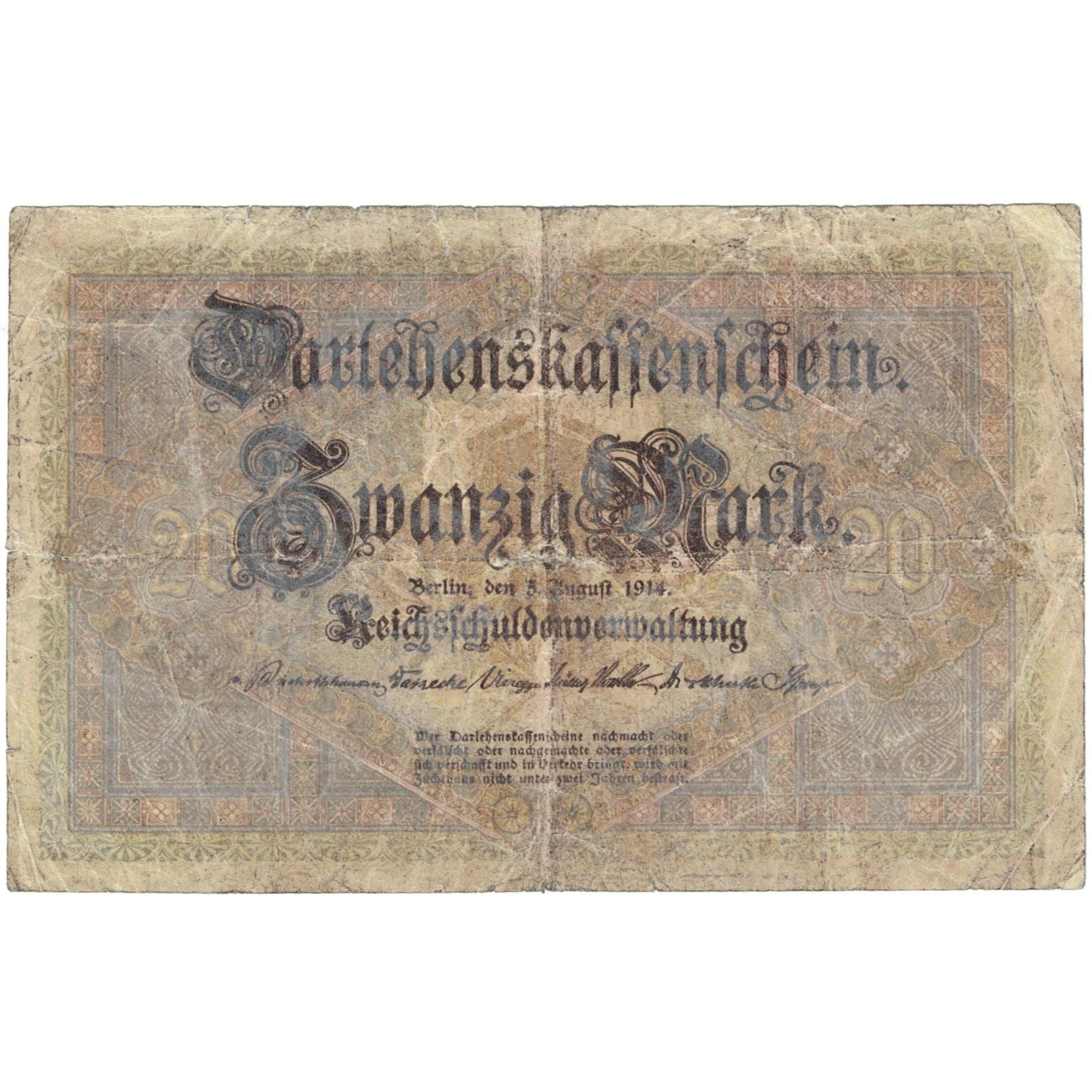 Banconote, Germania, 20 Mark, 1914, KM:48b, B+