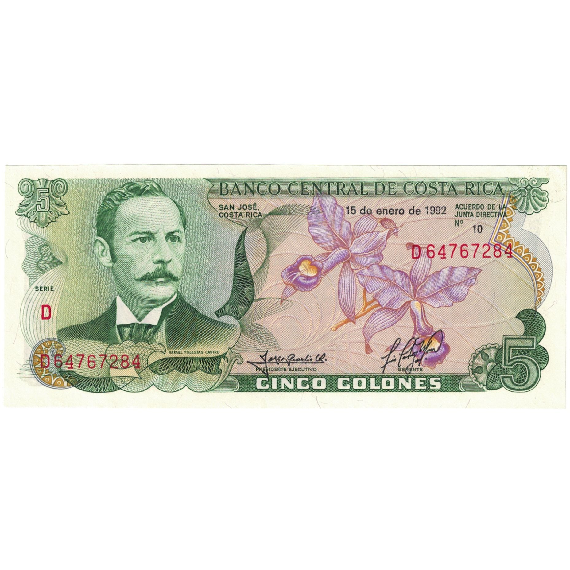 Billete, 5 Colones, 1992, Costa Rica, 1992-01-15, KM:236e, MBC