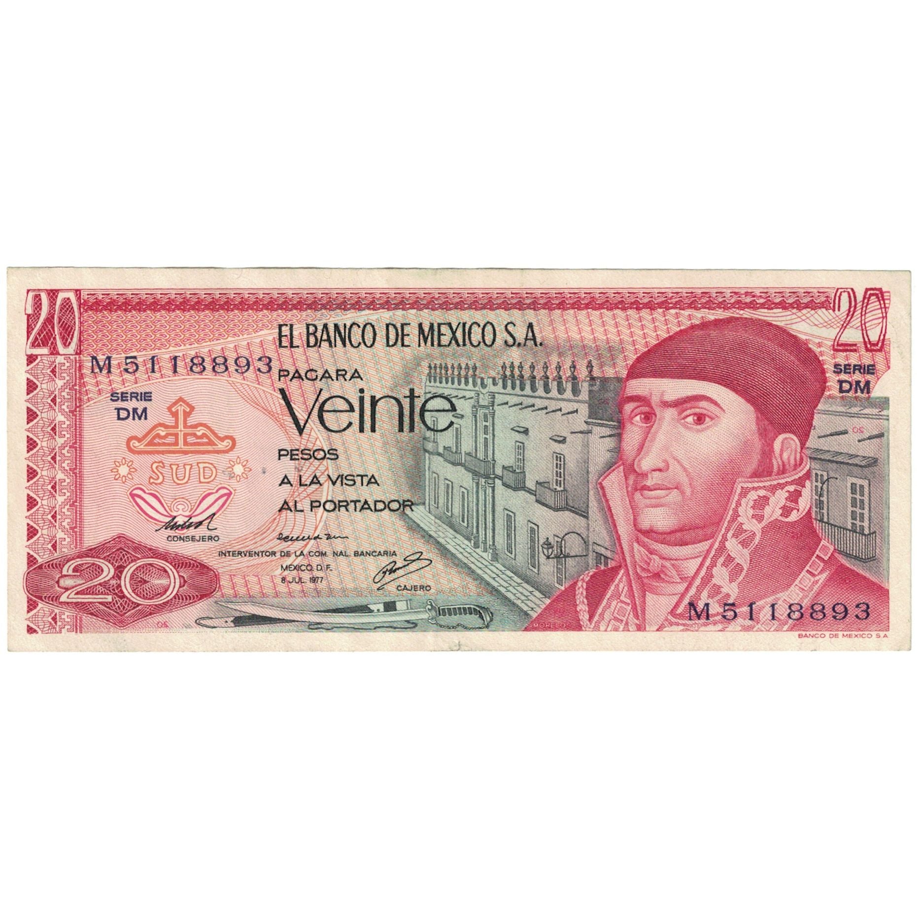 Billete, 20 Pesos, 1977, México, 1977-07-08, KM:64d, MBC