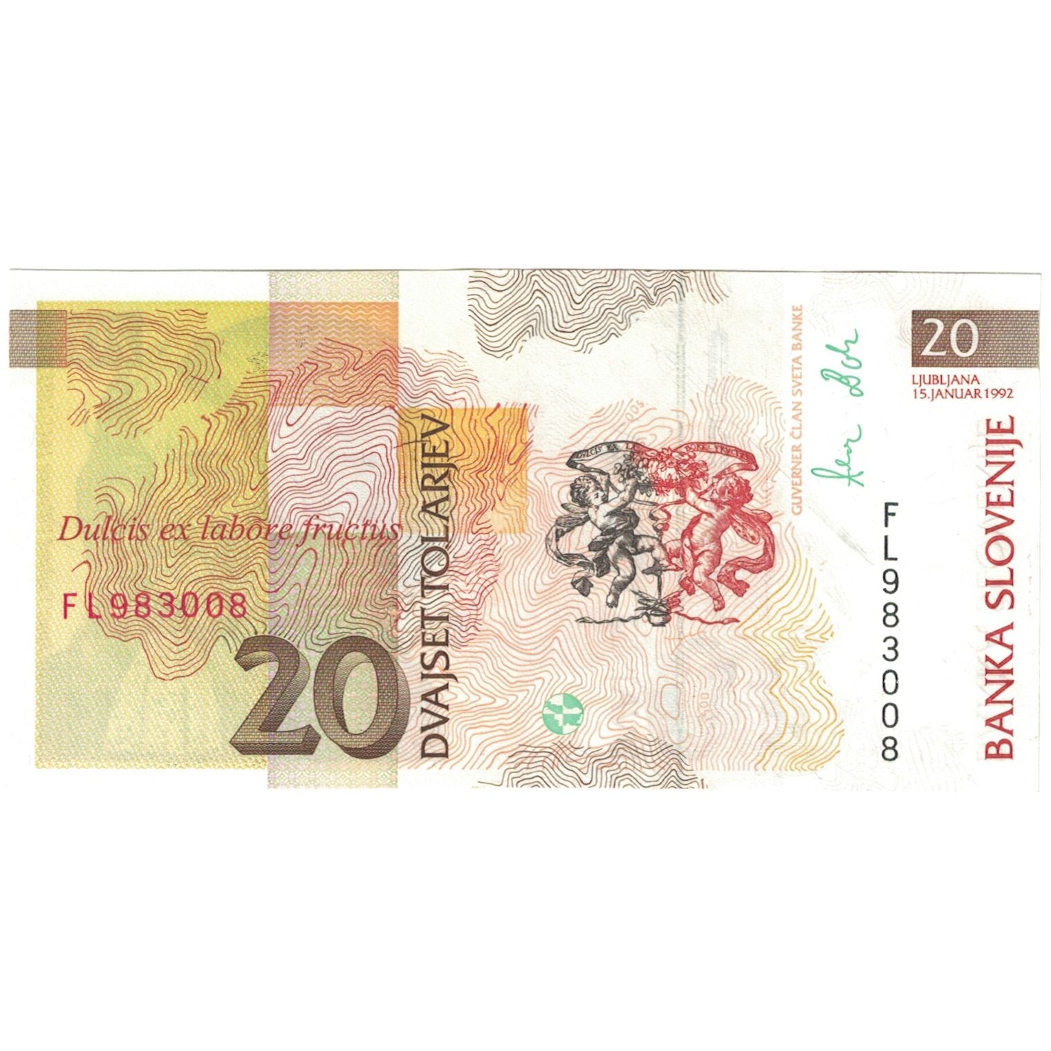Banknote, Slovenia, 20 Tolarjev, 1992-1993, 1992-01-15, KM:12a, UNC(65-70)