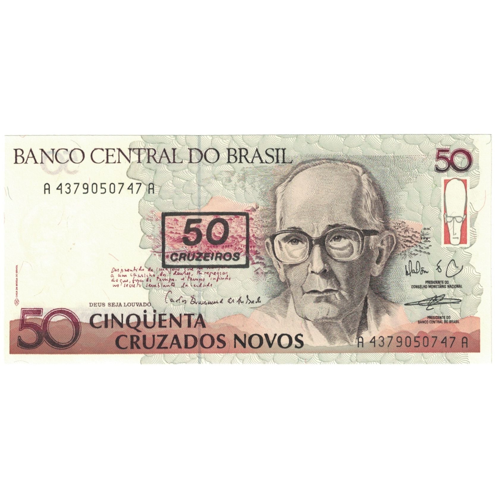 Nota, Brasil, 50 Cruzeiros on 50 Cruzados Novos, KM:223, UNC(65-70)