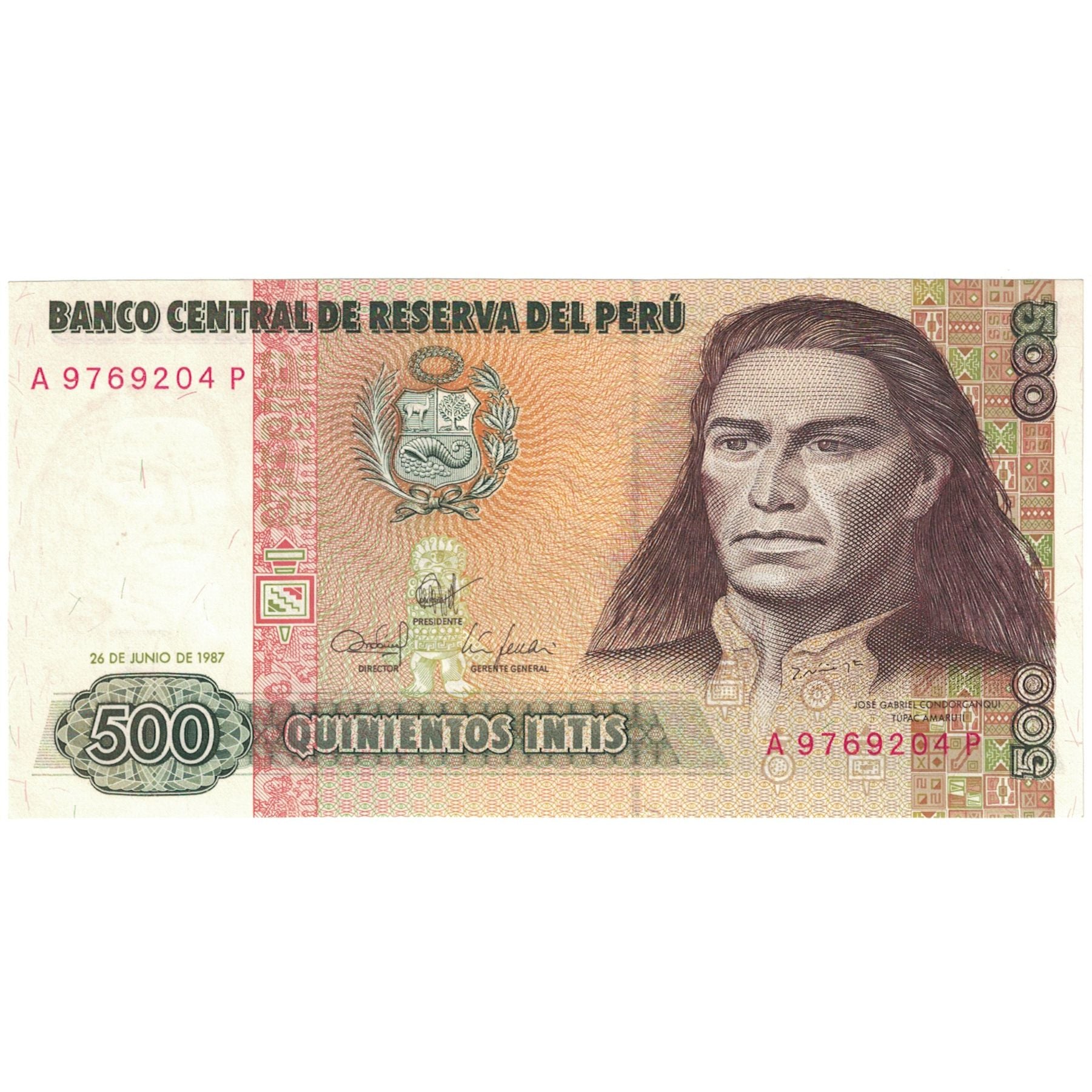 Biljet, Peru, 500 Intis, 1987-06-26, KM:134b, NIEUW