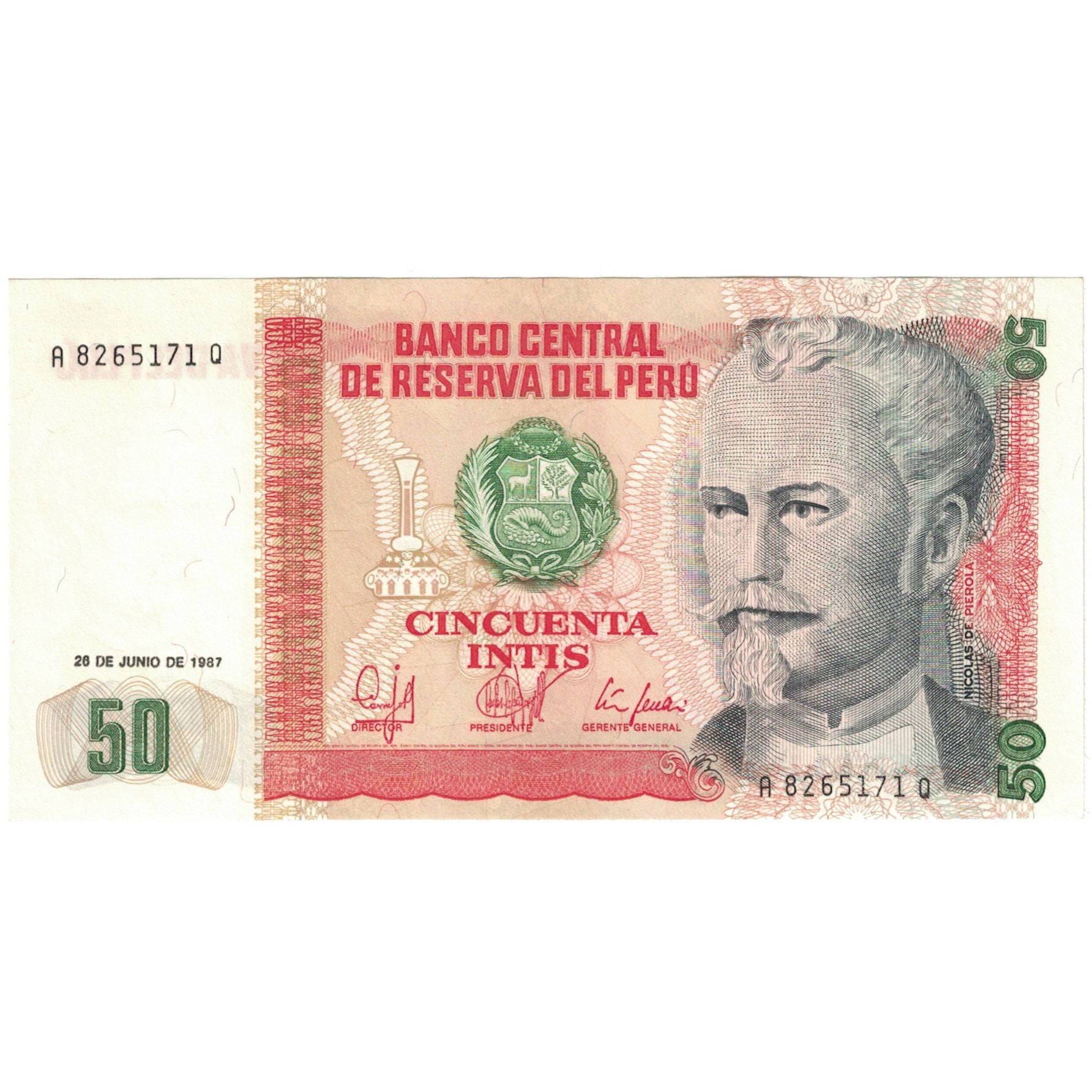 Banknot, Peru, 50 Intis, 1987-06-26, KM:131b, UNC(65-70)