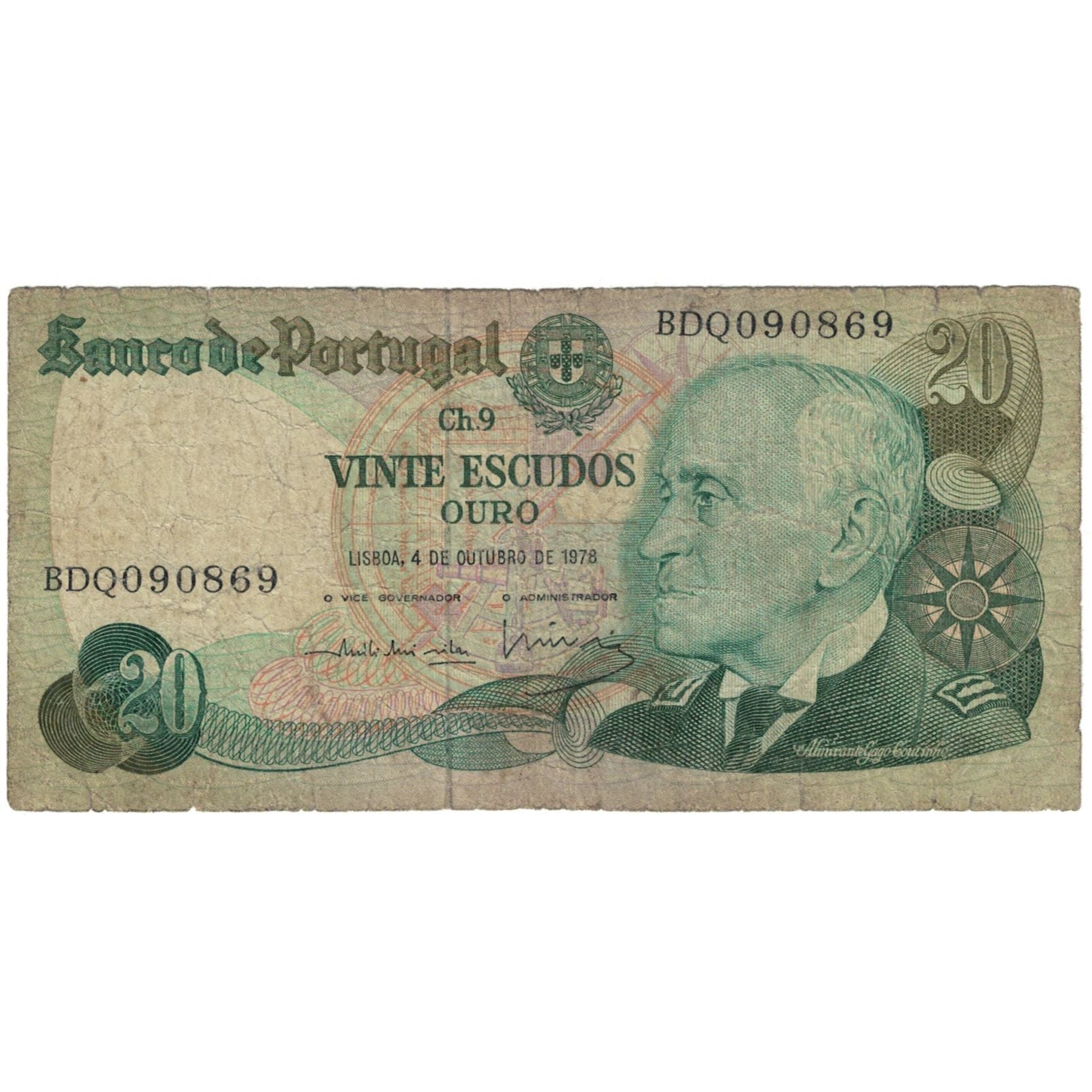 Geldschein, Portugal, 20 Escudos, 1978-1979, 1978-10-04, KM:176b, SGE